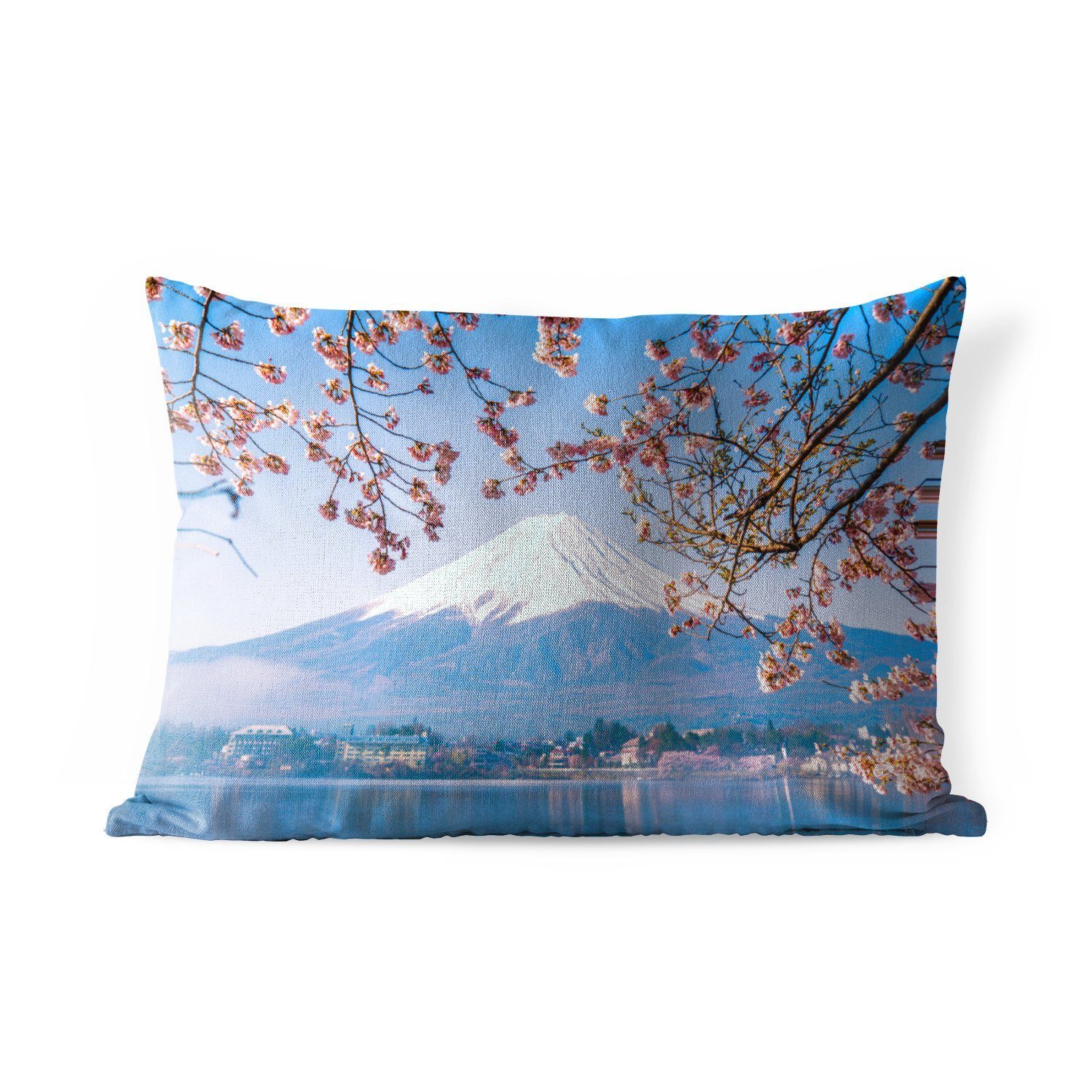 MuchoWow Dekokissen Blick auf den Berg Fuji im asiatischen Japan, Outdoor-Dekorationskissen, Polyester, Dekokissenbezug, Kissenhülle