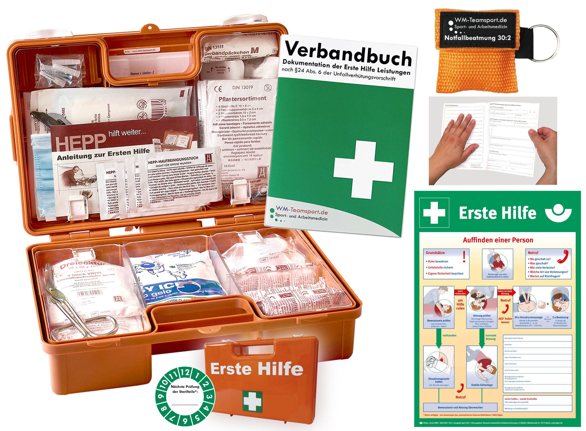 WM-Teamsport Erste-Hilfe-Koffer Erste-Hilfe-Koffer (K)ARR DIN 13157 + Notfallbeatmung + Aushang