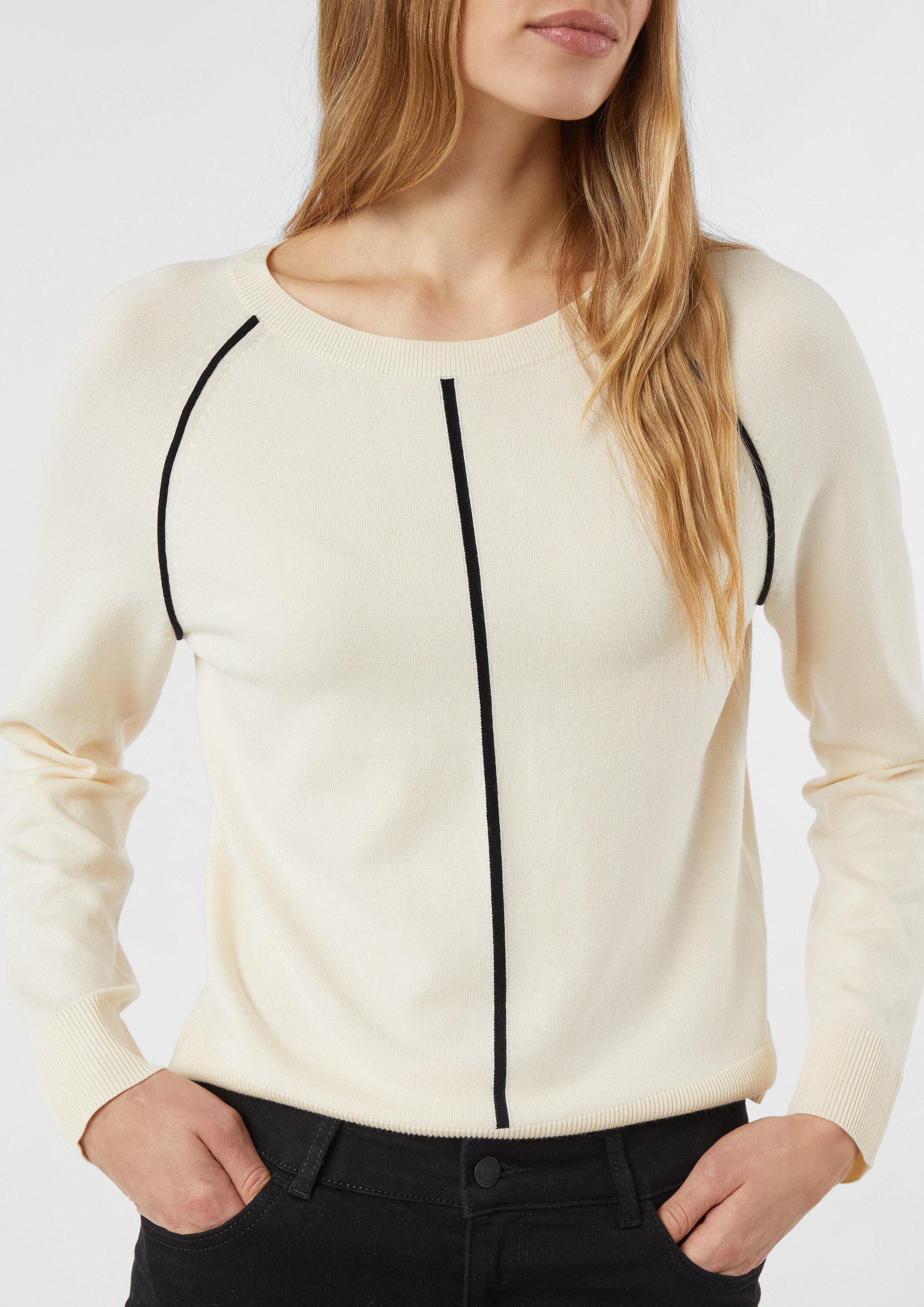 comma Longpullover Strickpullover Feinstrickpullover aus Viskosemix mit Kontrastreifen