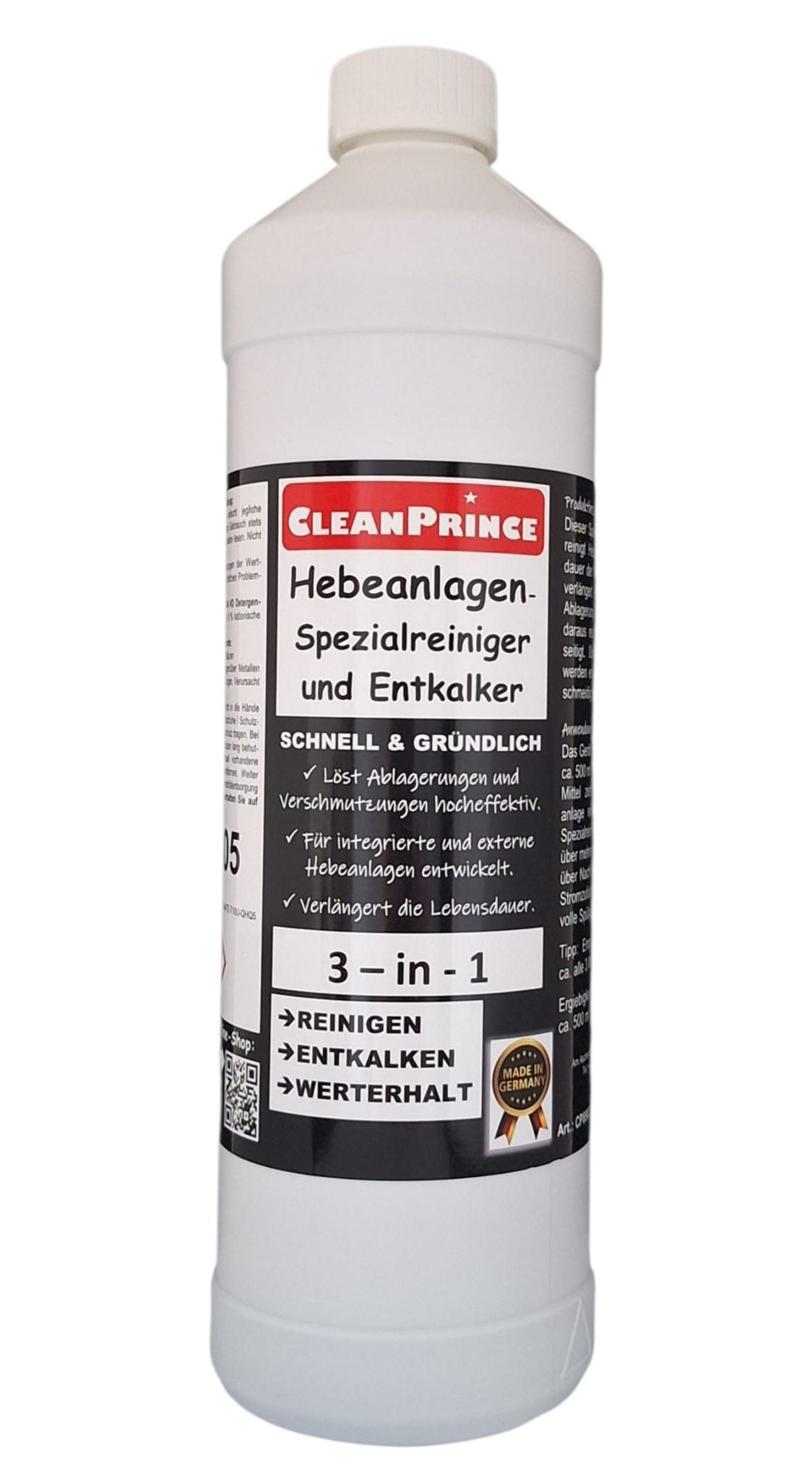 CleanPrince Hebeanlage Spezialreiniger + Entkalker für Hebeanlagen 3 in 1
