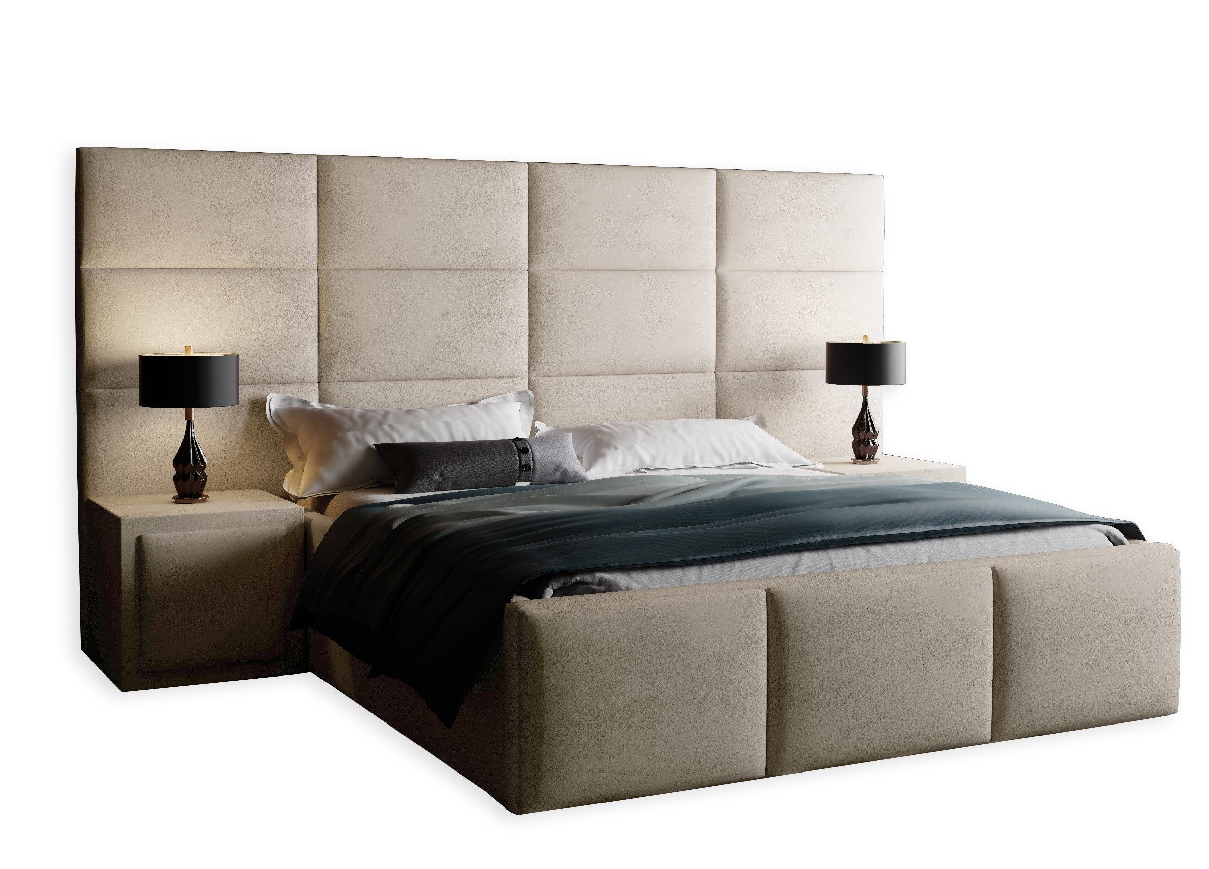 JVmoebel Boxspringbett Beige Boxspringbett mit hochwertigem Stoffbezug und optimalem Komfort (1-St)