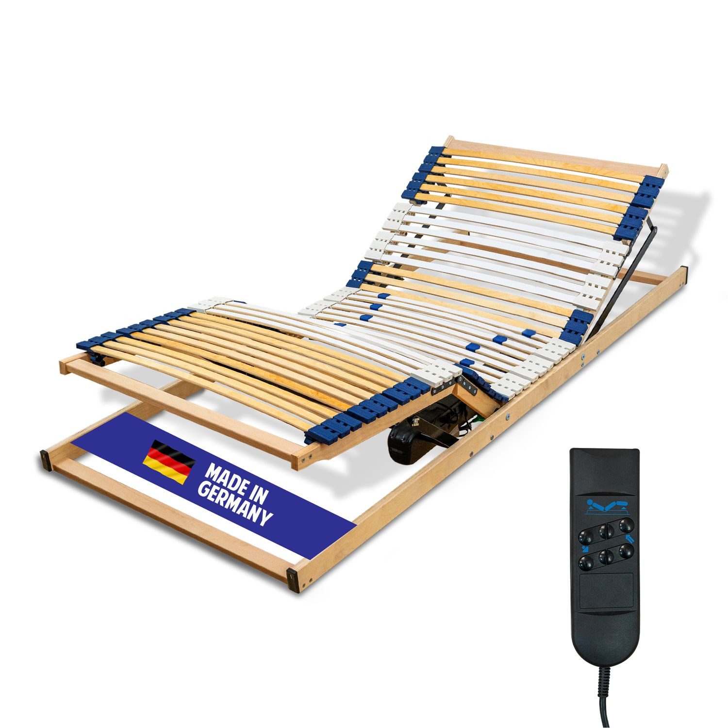 Lattenrost e-Rost mit Motor, Coemo, Kopfteil motorisch verstellbar, Fußteil motorisch verstellbar, elektr. Lattenrost 70x200 stufenlos verstellbar, Not-Aus, MONTIERT