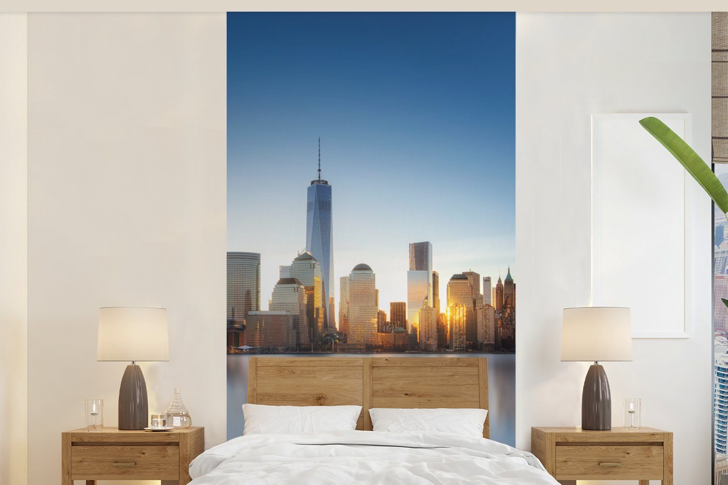 MuchoWow Fototapete New York - Skyline - Spiegelung, Matt, bedruckt, (2 St), Vliestapete für Wohnzimmer Schlafzimmer Küche, Fototapete