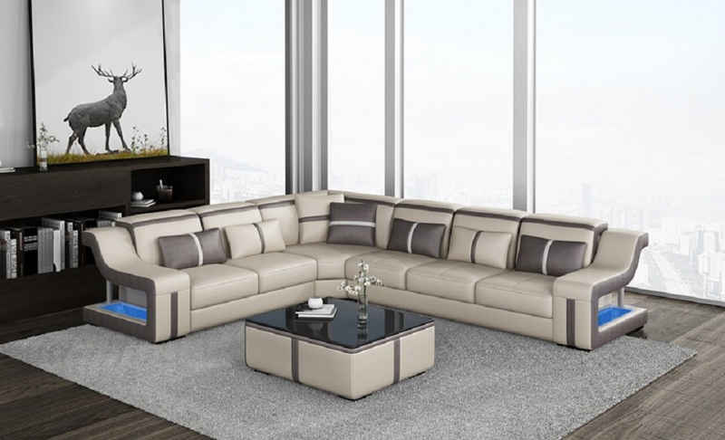JVmoebel Ecksofa Ecksofa Sofa Couch Polster L-Form Wohnlandschaft, Große L-form Couch mit LED Beleuchtung