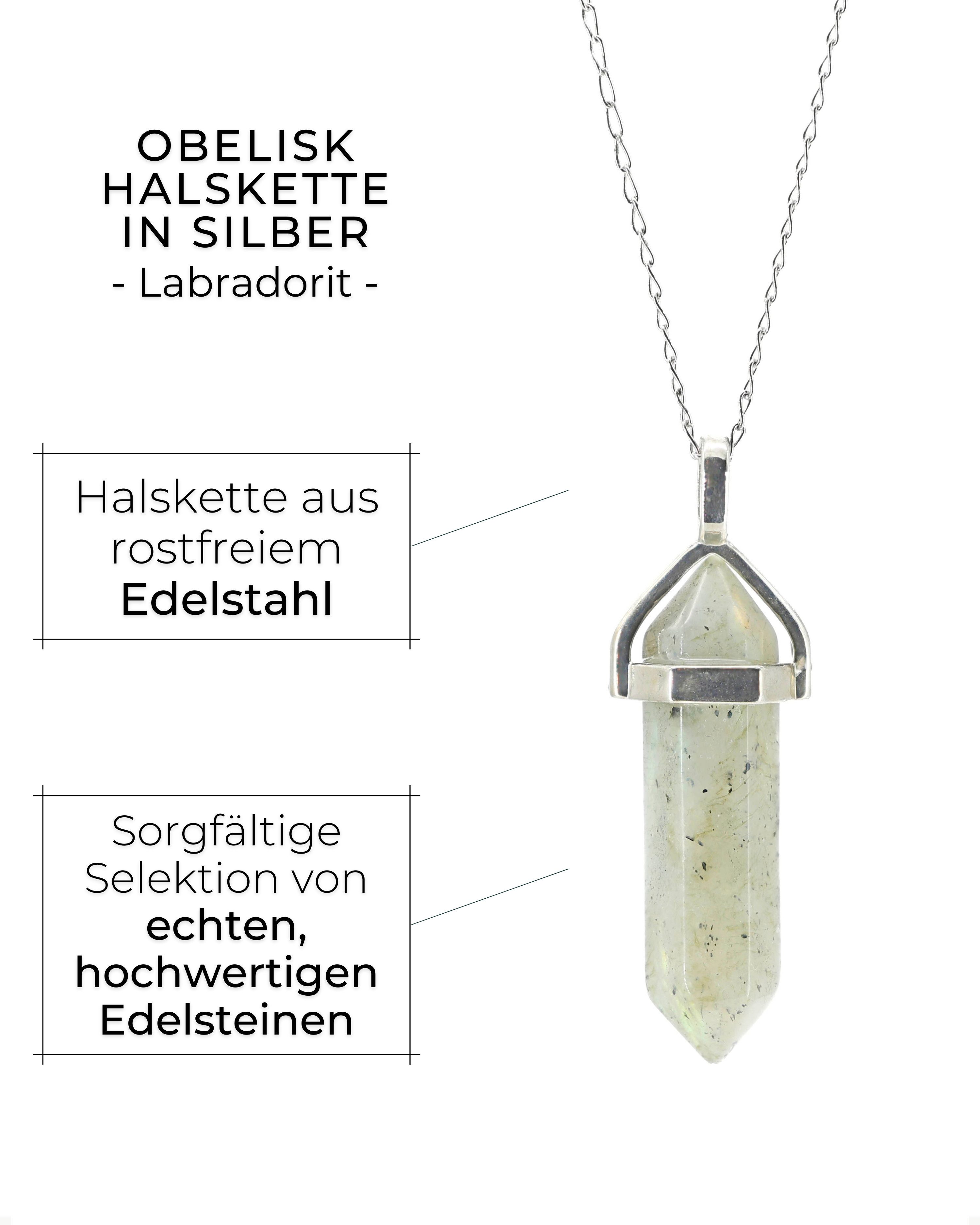 LAVISA Kette mit Anhänger LAVISA Obelisk Edelstein Halskette silber, echte Kristalle, Naturstein, Edelstein Halskette Schmuck Kristall Naturstein Edelsteinkette