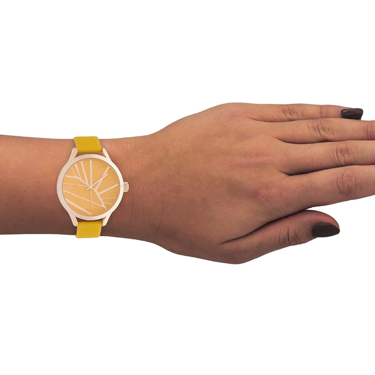 Quarzuhr OOZOO Fashion OOZOO groß (ca. gelb, 43mm), Timepieces, rund, Damen Armbanduhr Damenuhr Lederarmband Oozoo