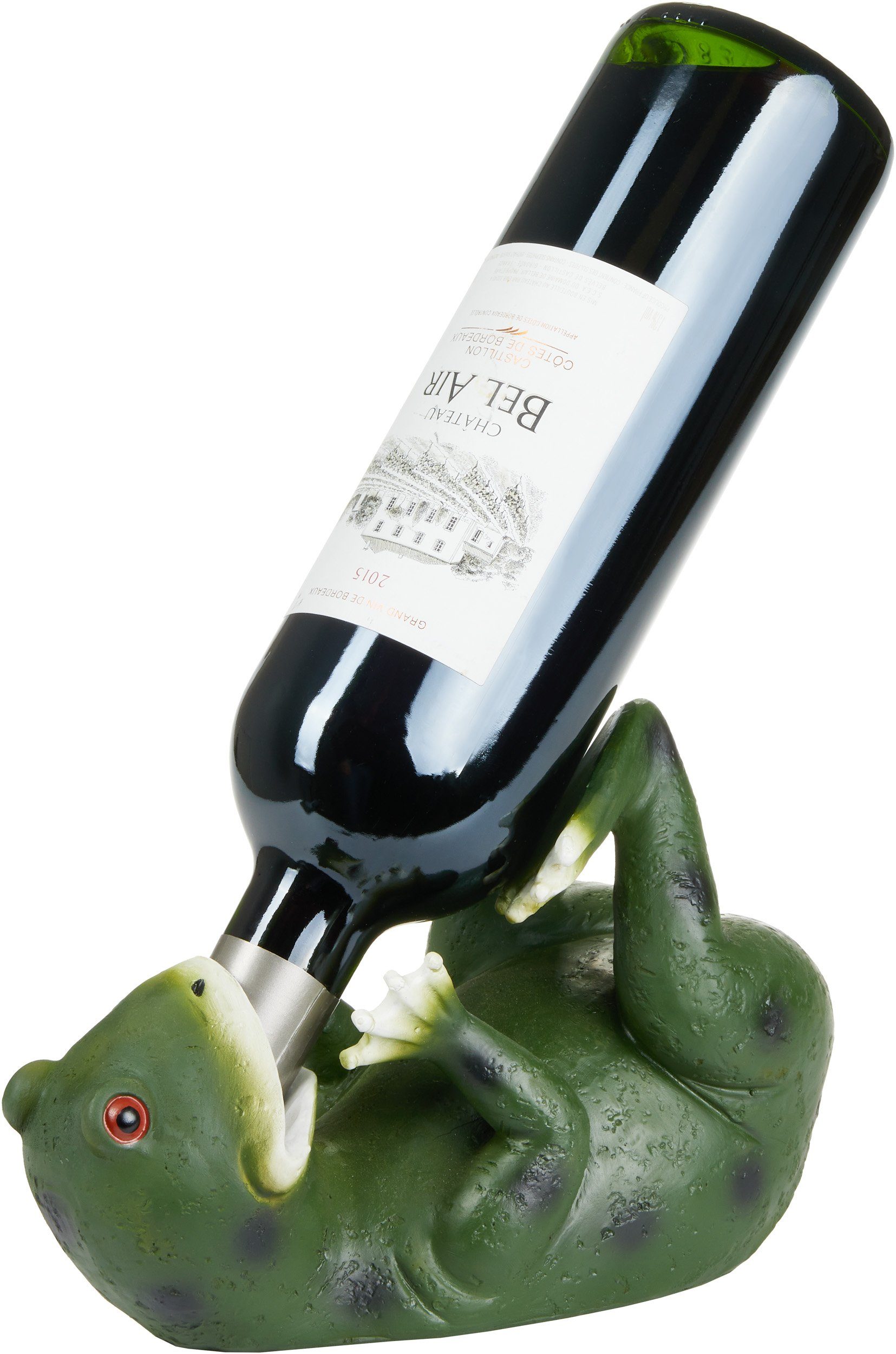 BRUBAKER Weinflaschenhalter Durstiger Frosch, (Deko Figur Handbemalt Bar Weinzubehör für Weinbar, 1-St., Witzige Dekoration - Wein Geschenk), Flaschenhalter Trinkende Tiere - Flaschenständer lustig