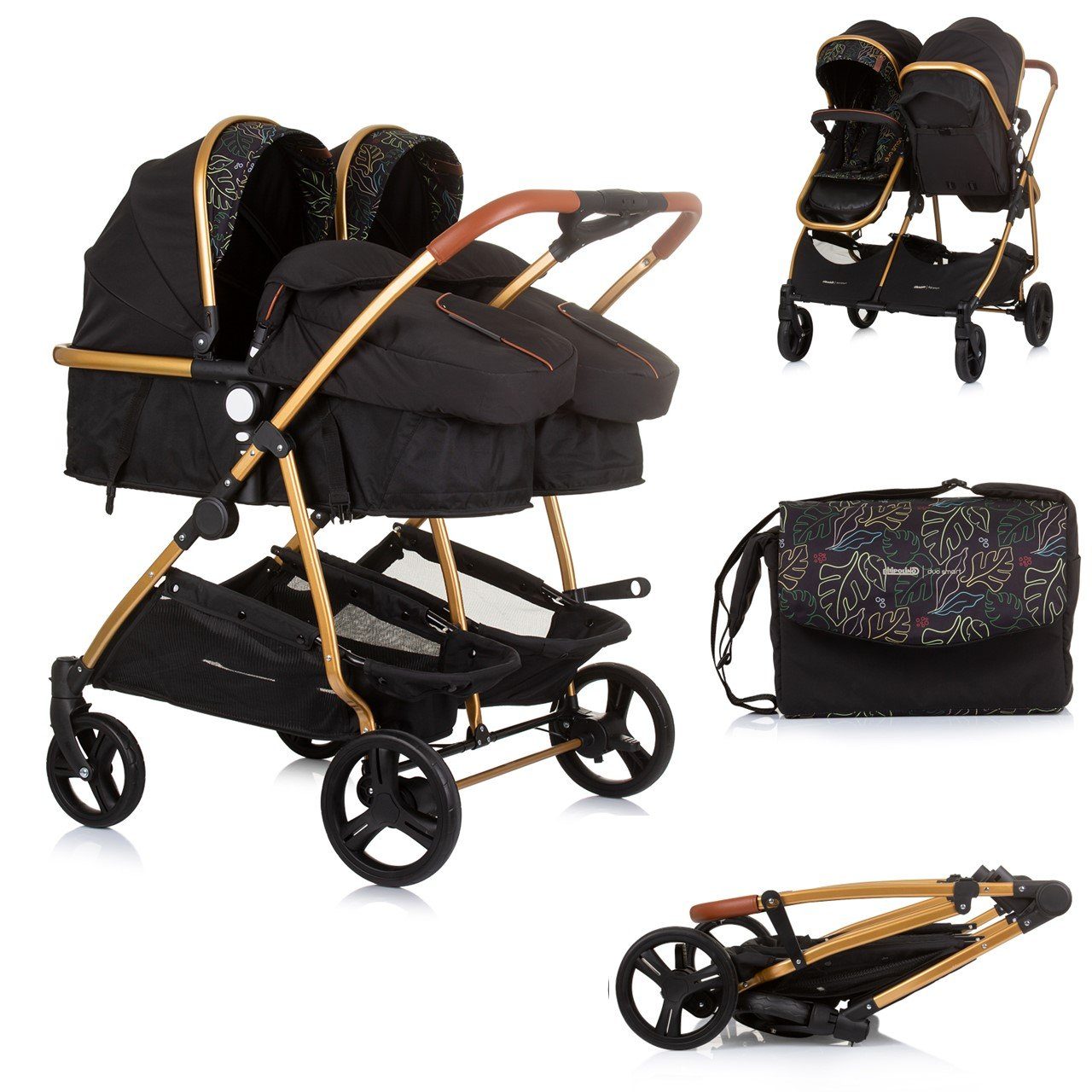 COSTWAY 2in1 Geschwisterwagen - Klappbarer Zwillingskinderwagen Mit Verstellfunktion