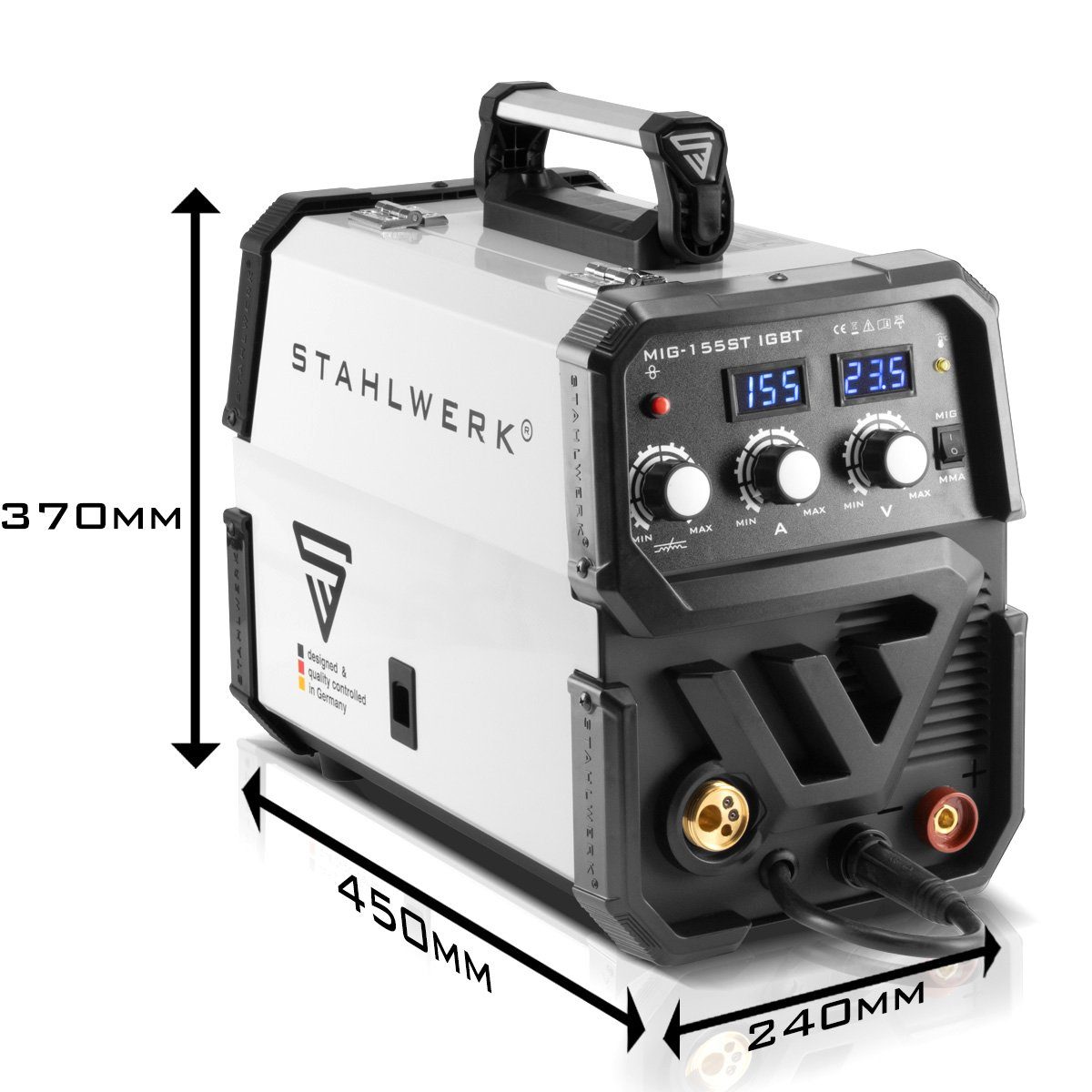 Jahre Schweißgerät Schutzgasschweißgerät A, - 40 7 MIG IGBT 155 mit MIG mit Garantie Drahtvorschub, ST MAG 155 Ampere synergischem 155 STAHLWERK MAG -