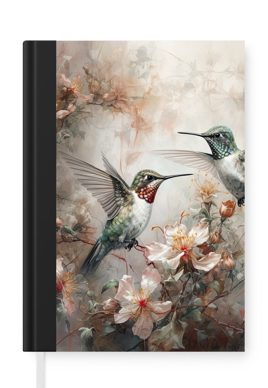MuchoWow Notizbuch Kolibri - Vögel - Blumen - Pflanzen, Journal, Merkzettel, Tagebuch, Notizheft, A5, 98 Seiten, Haushaltsbuch