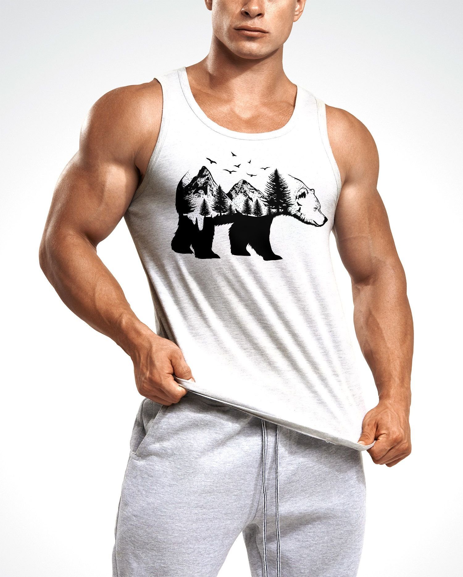 Neverless Tanktop Herren Tank-Top Bär Kunst Grafik Printshirt Tiermotiv Adventure Muskelshirt Muscle Shirt Neverless® mit Print