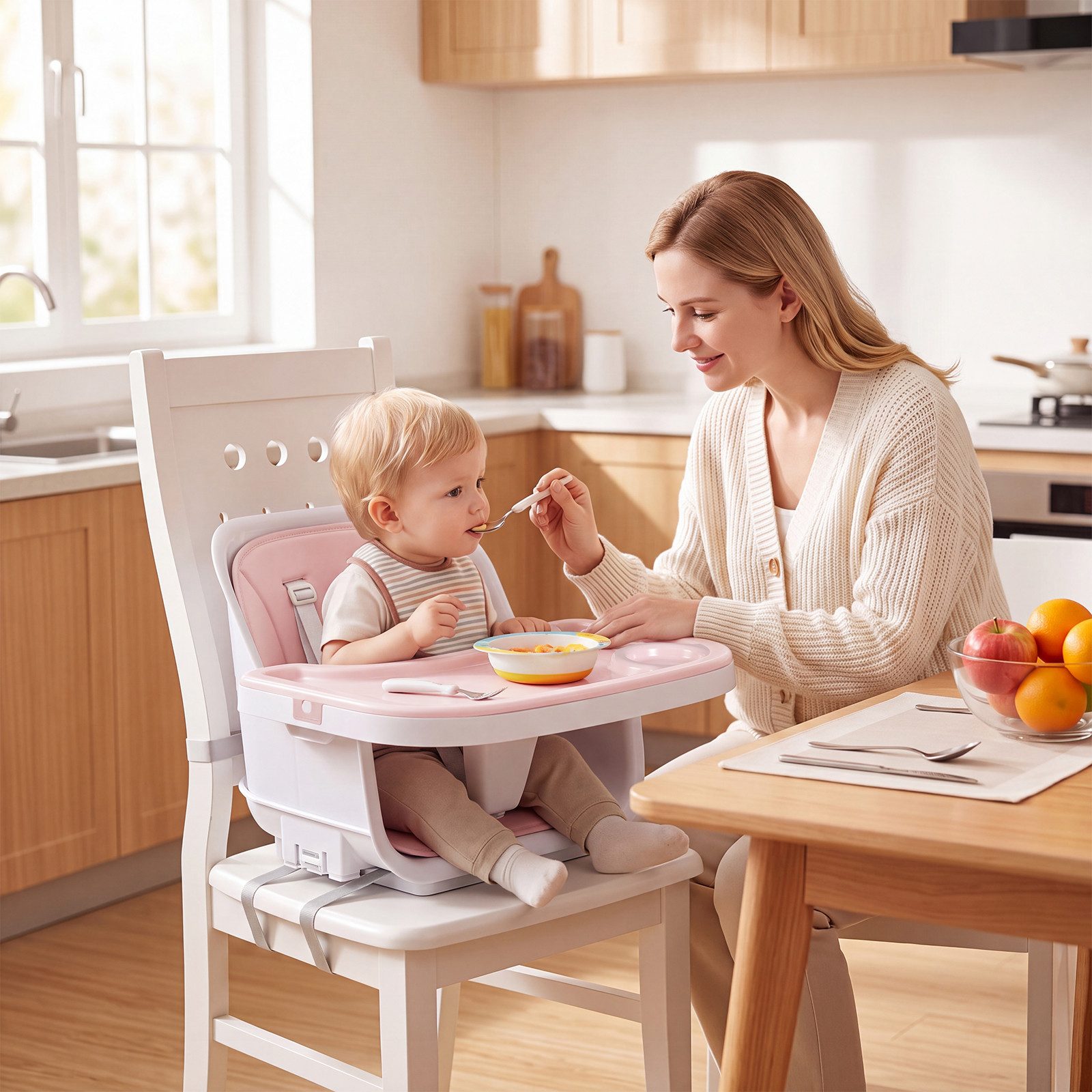 COSTWAY Hochstuhl, Kinderhochstuhl, Babystuhl klappbar, mit Fußstütze
