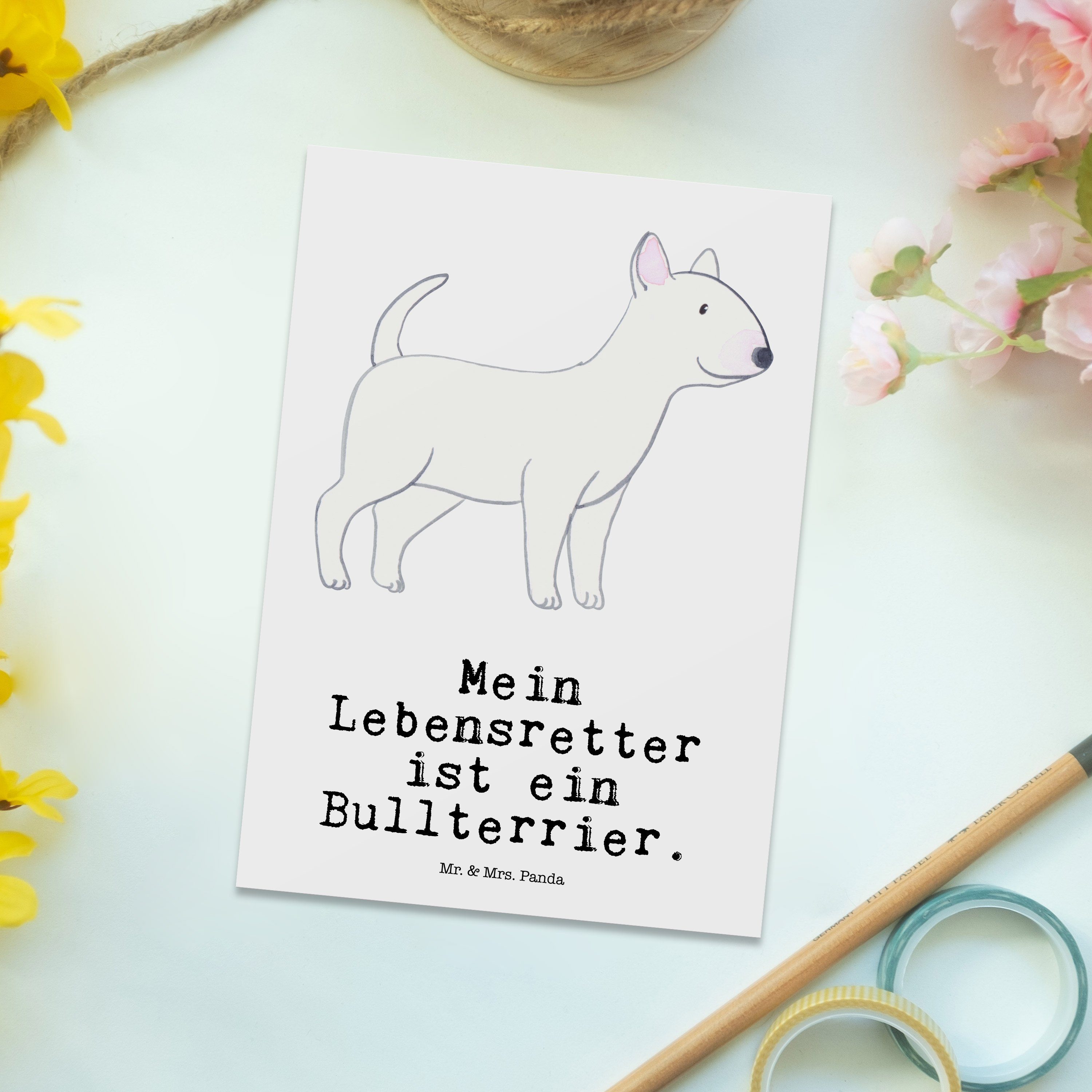 Lebensretter Bullterrier Geschenk, Hund, & Hund - Panda - Mr. Geschenkkarte, Postkarte Mrs. Weiß