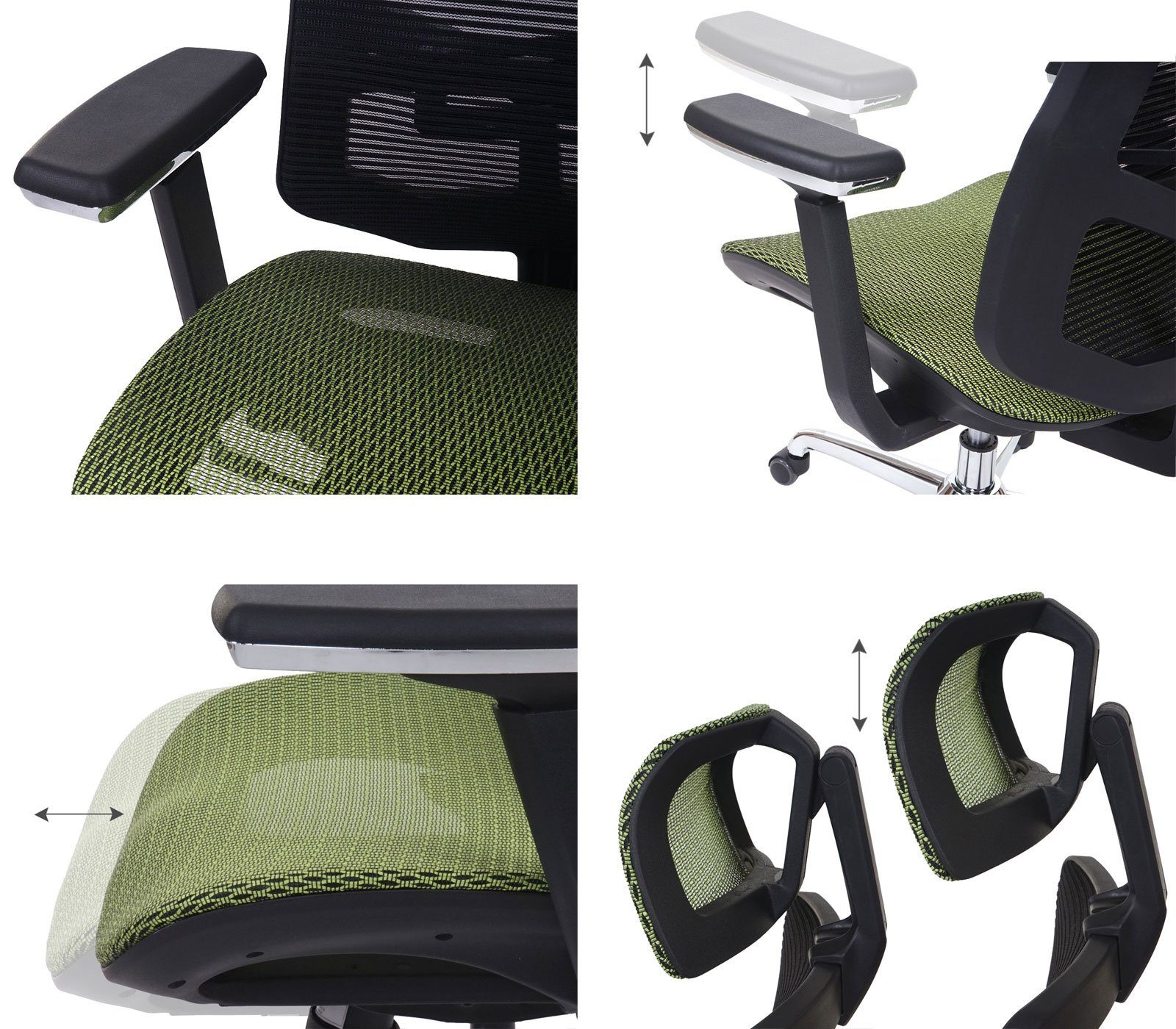 MCW Schreibtischstuhl höhenverstellbar, Armlehnen MCW-A58, Luftzirkulation grün,schwarz Netzbespannung verbessert