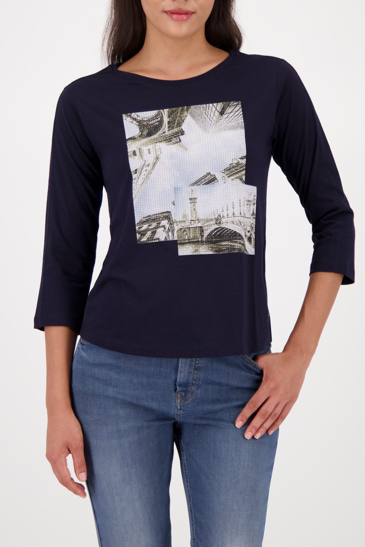 Monari 3/4-Arm-Shirt Shirt Druck + Schmuck Regular fit mit Rundhalsausschni günstig online kaufen