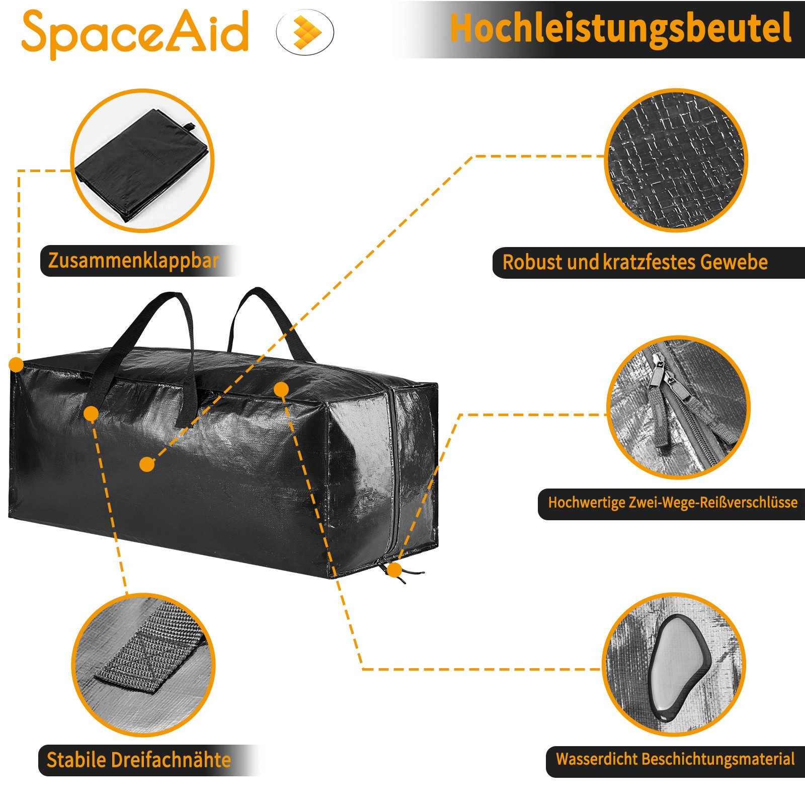 SpaceAid Aufbewahrungstasche Extra große Umzugstaschen (robuste Aufbewahrungsbeutel mit Doppelreißverschluss, 6-tlg) – Bild 4 von 5