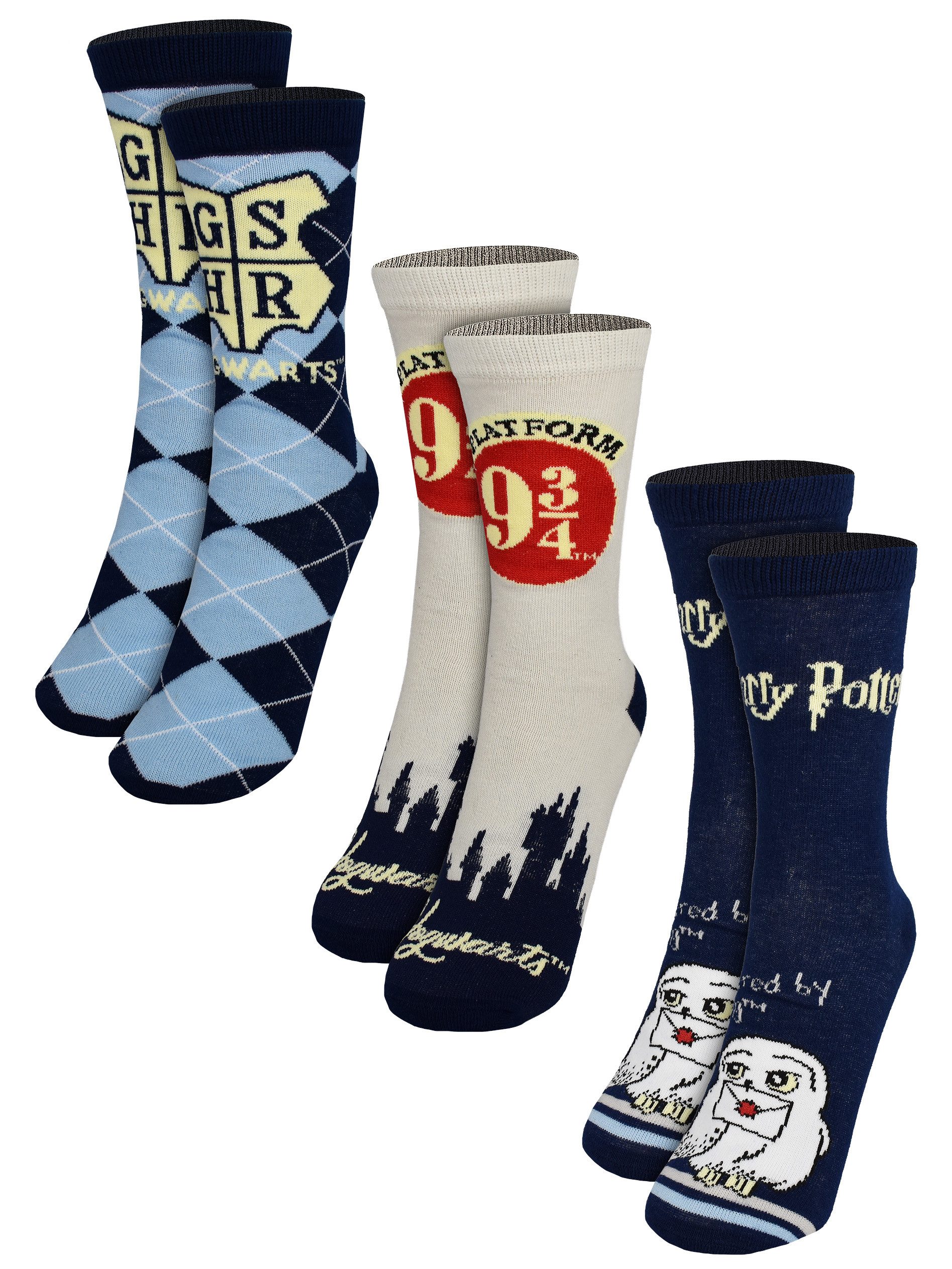 United Labels® Socken Harry Potter Socken Hedwig Gleis 9 3/4 Strümpfe (3er Pack) Originallizenz