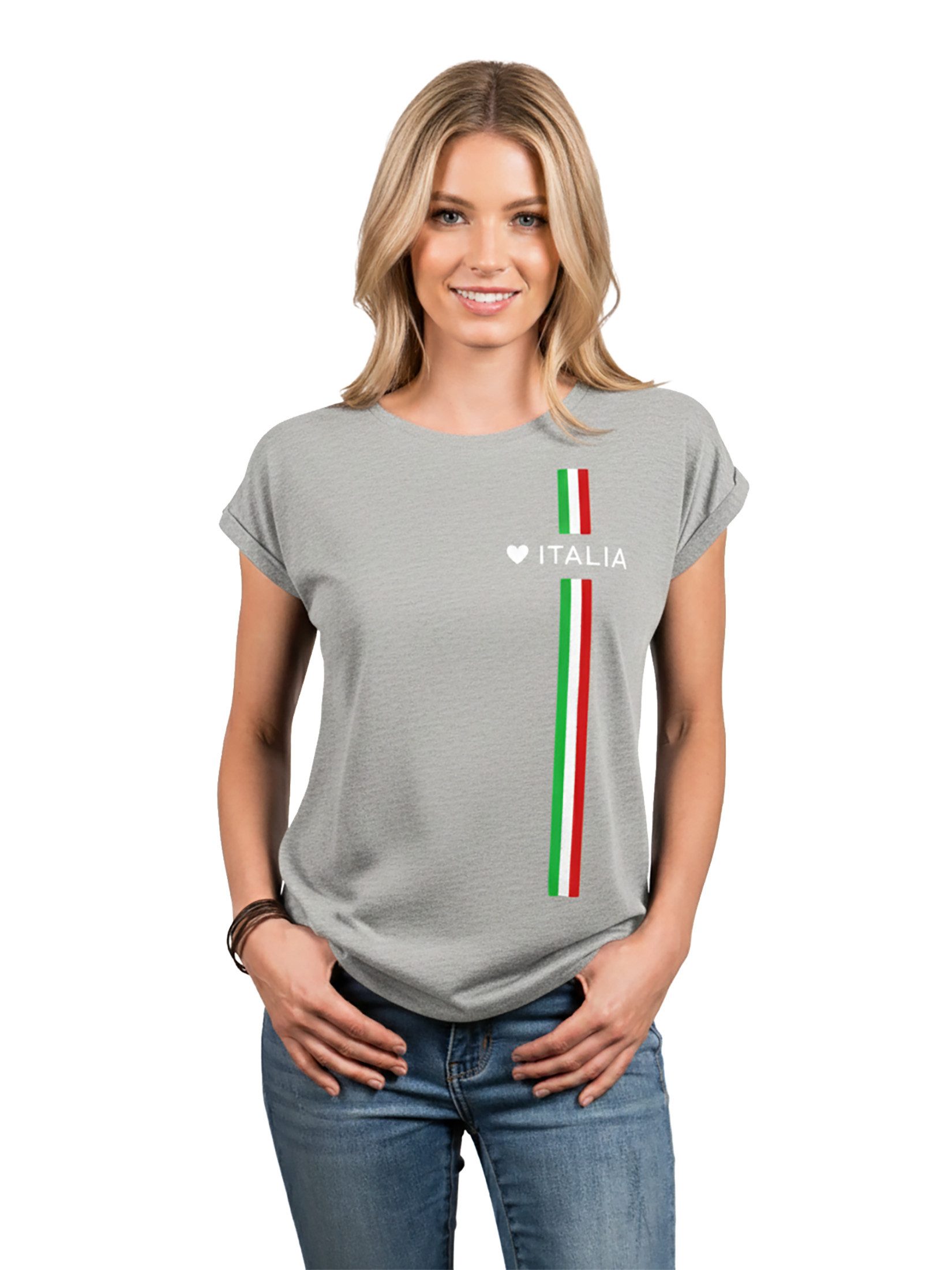 MAKAYA Print-Shirt Damen Italienische Mode Italia Top Italien Trikot Herz Italiano Style mit Druck
