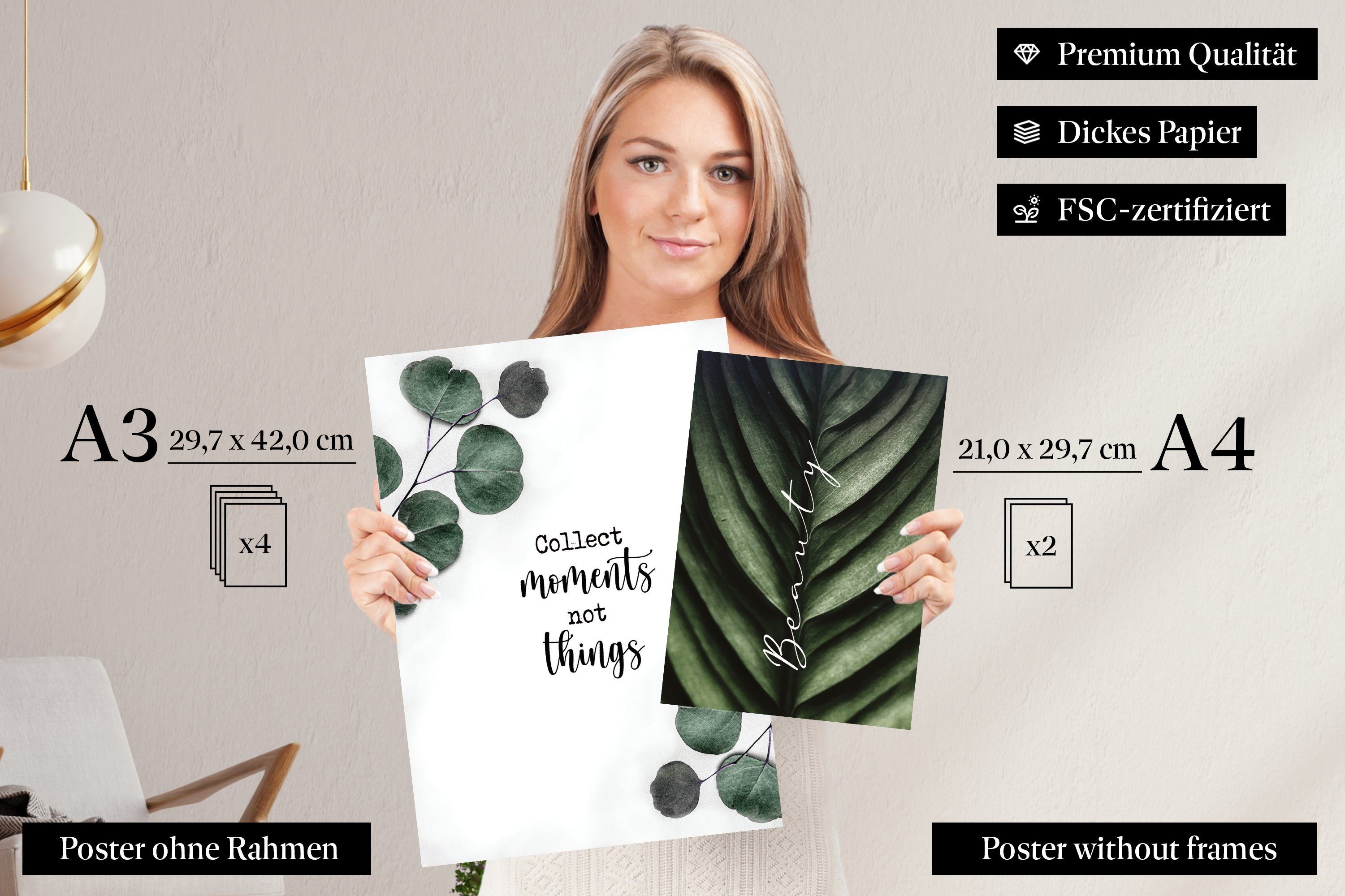 CreativeRobin Bilder-Collage » Eukalyptus & Deko, Eukalyptus Pflanzen & Pflanzen Monstera Monstera « als Poster-Set Wohnzimmer