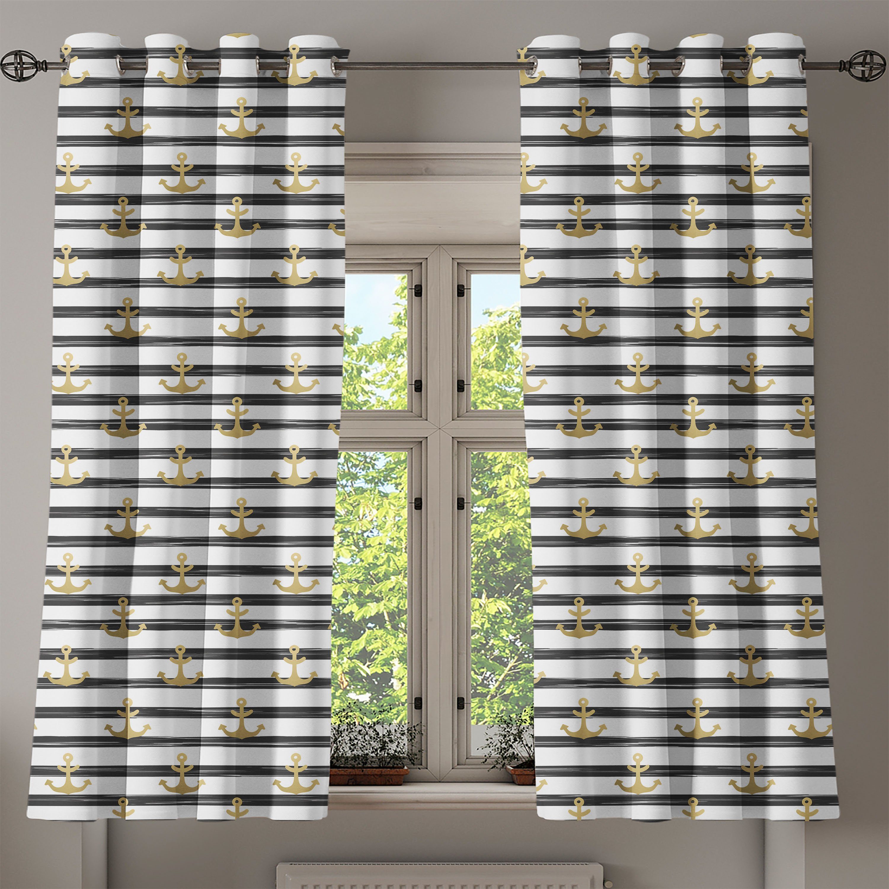 Schlafzimmer Anker Streifen Schwarze Dekorative Cruise 2-Panel-Fenstervorhänge für Abakuhaus, Wohnzimmer, Gardine