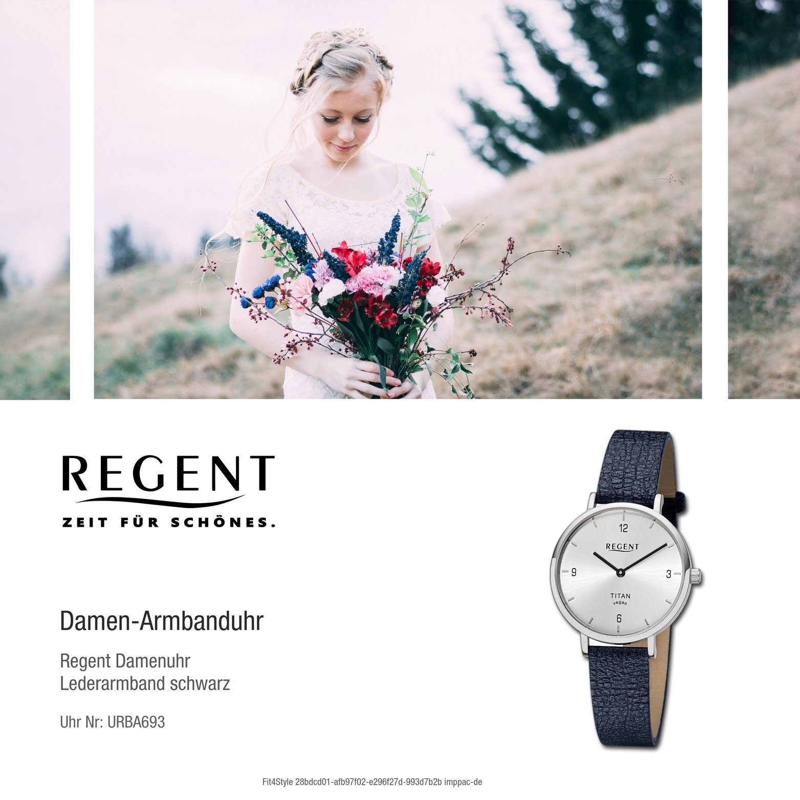 Damen Lederarmband extra groß 33mm) Damenuhr Regent rundes Armbanduhr Analog, schwarz, (ca. Quarzuhr Gehäuse, Regent