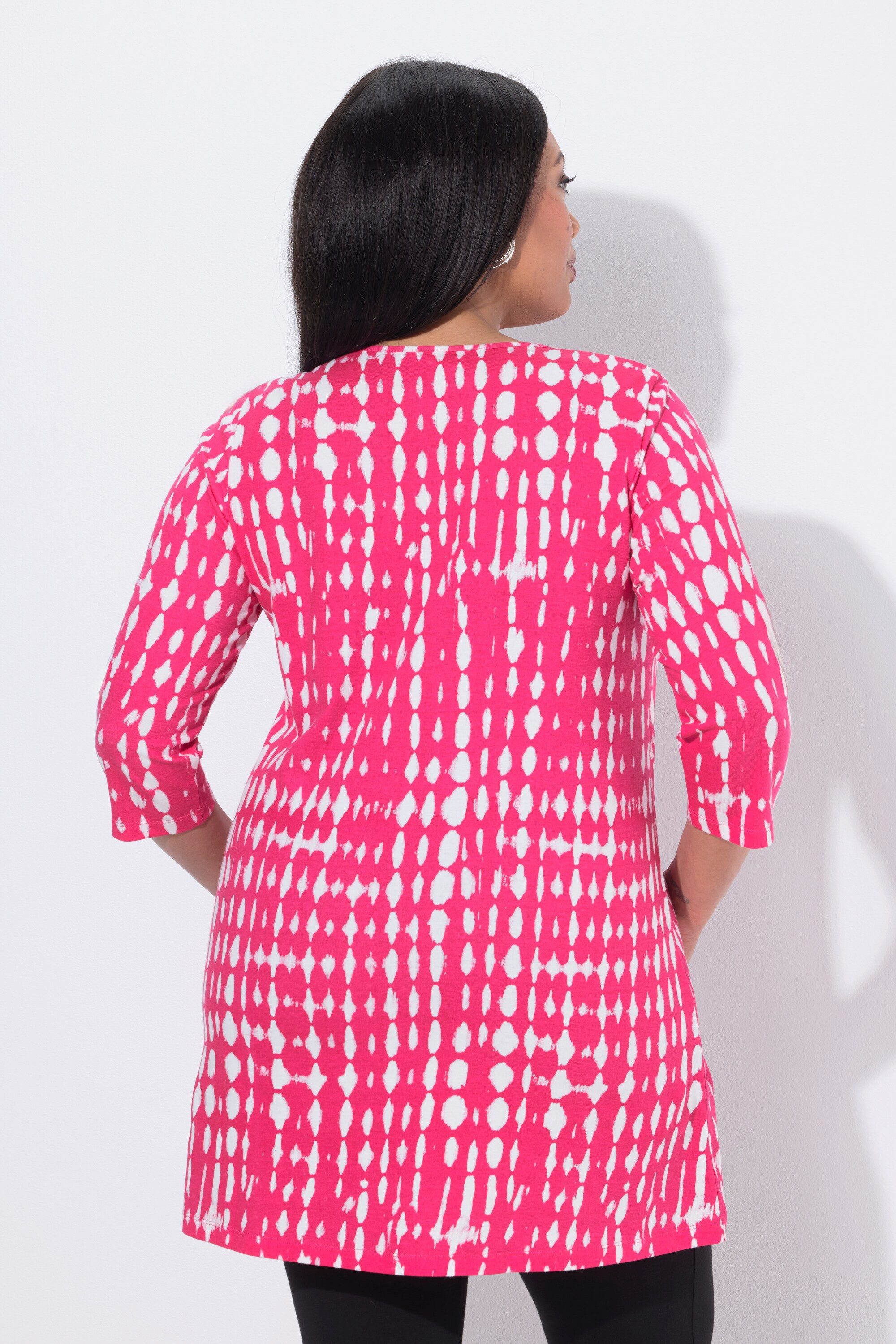 Ulla Popken Longshirt Longshirt Batikmuster Keyhole Rundhals 3/4-Arm