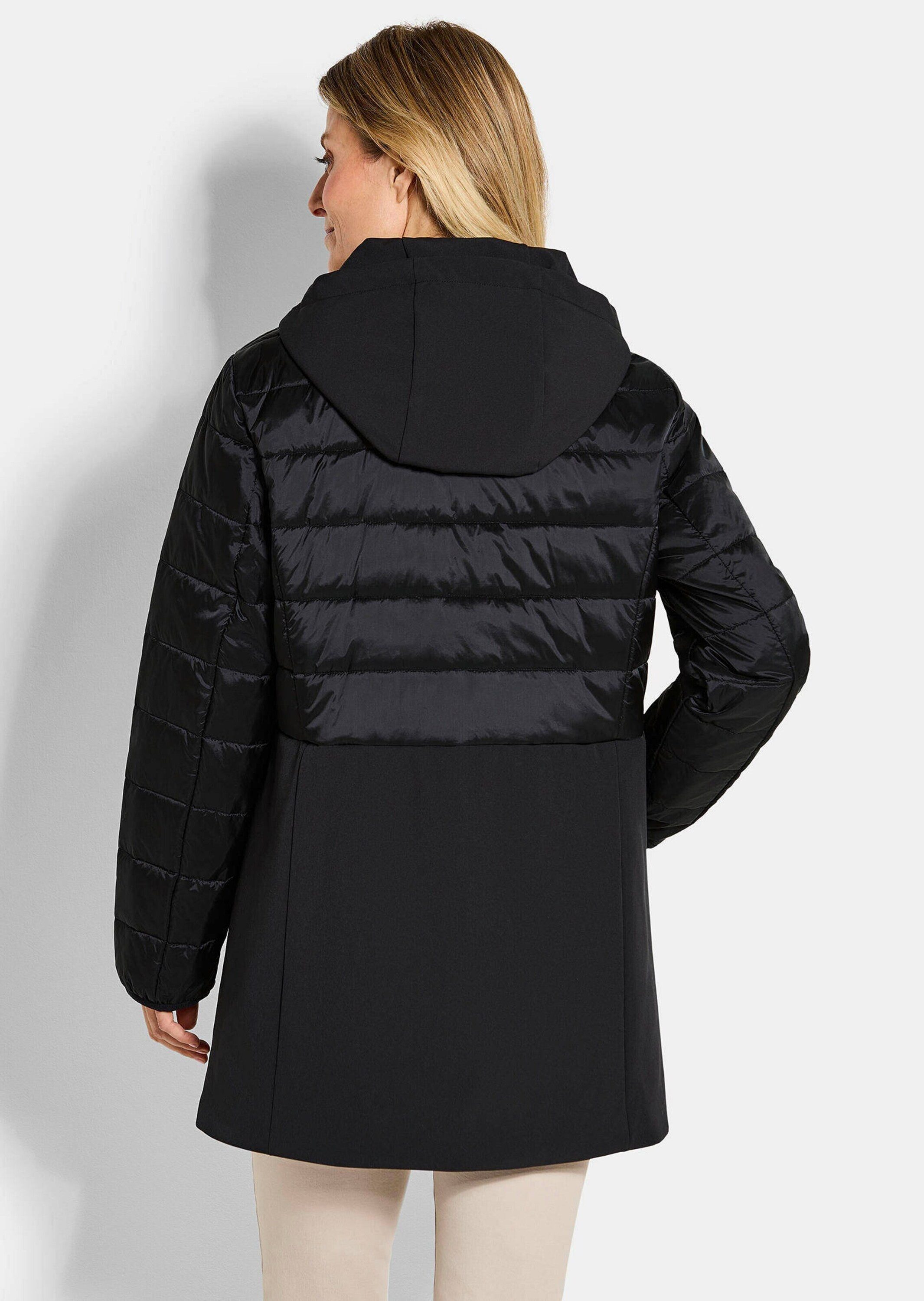 GOLDNER Kurzmantel Kurzgröße: Wintermantel mit Softshell-Einsatz Kapuzenjacke mit 2-Wege-Reißverschluss, Taschen und Langarm