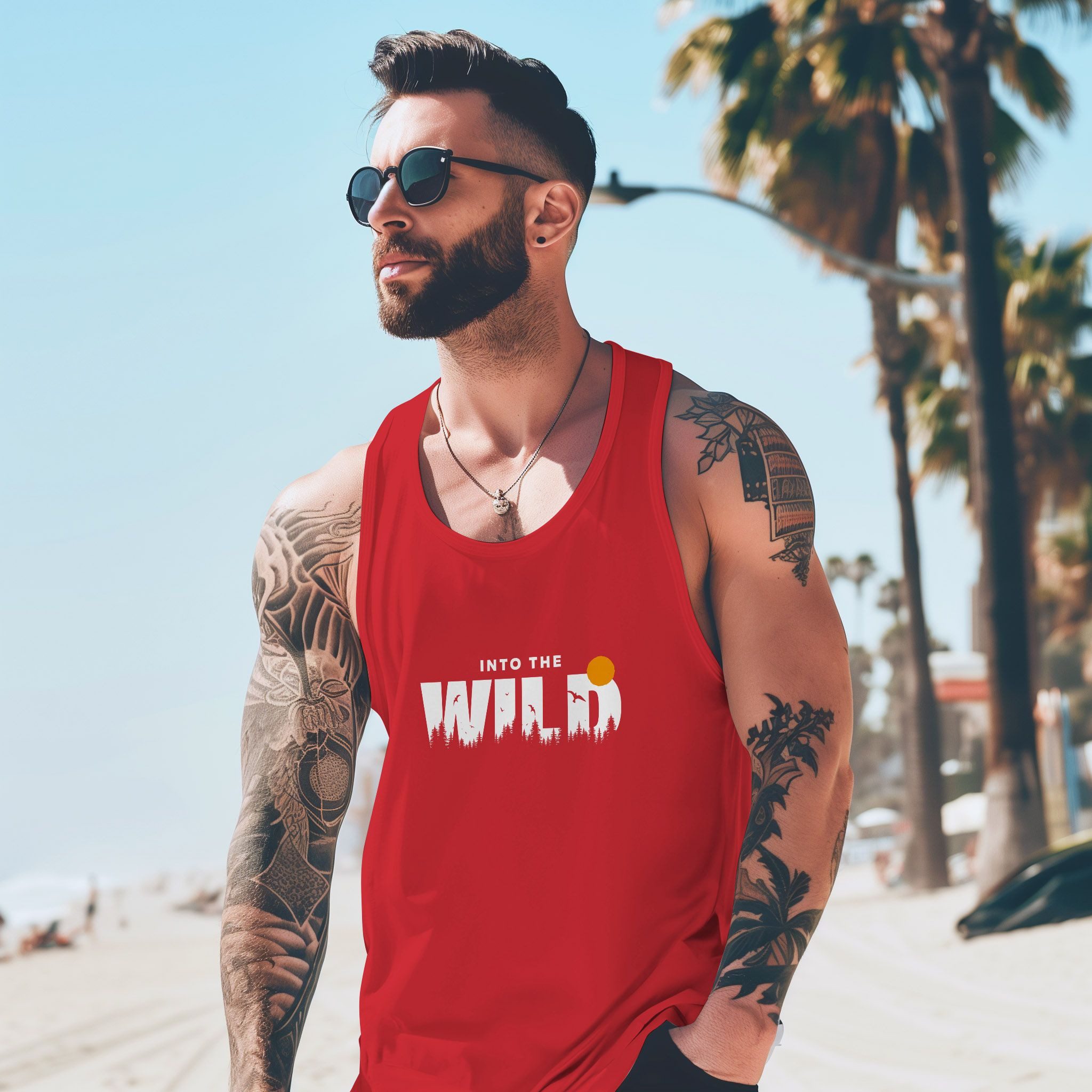 Neverless Tanktop Herren Tank-Top Brustprint Bedruckt Into the Wild Schriftzug Outdoor mit Print – Bild 5 von 5