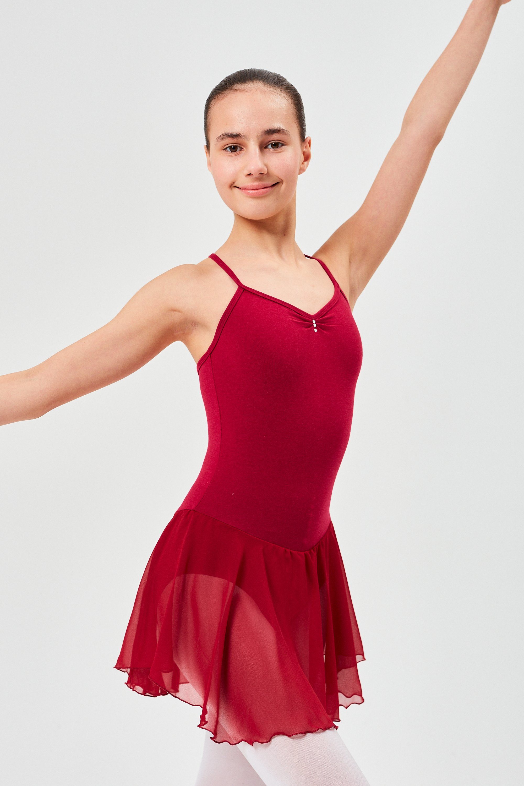 tanzmuster Chiffonkleid Ballettkleid Maja mit Glitzersteinen Mädchen Ballettbody mit Chiffon Röckchen