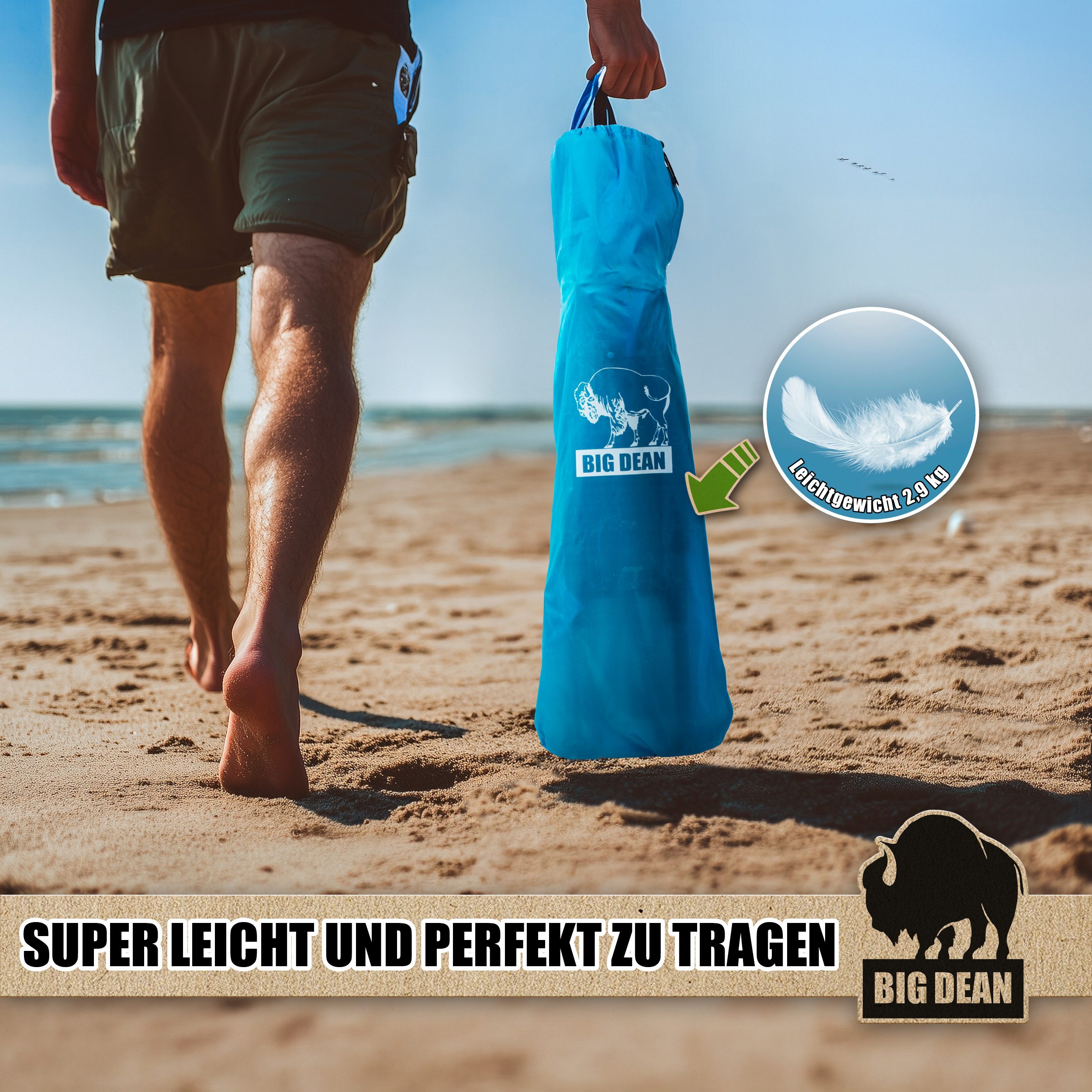 BigDean Faltstuhl Strandstuhl klappbar leicht stabil mit Getränkehalter (Packung, 1 St), UV-Beständig, Tragetasche, Extrabreite Standfüße