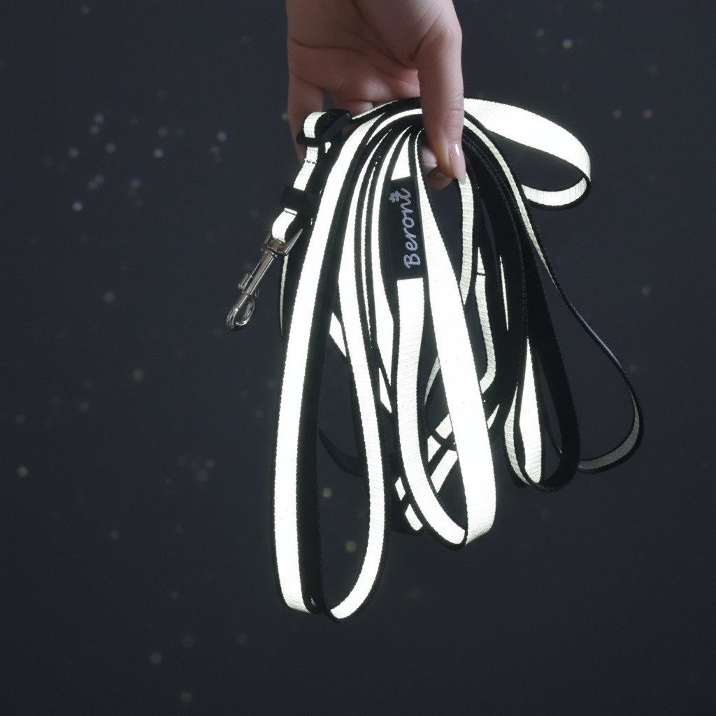 Beroni Schleppleine Katzenleine reflektierend verstellbar 3m & 5m lang, Hochwertige Leine für Katzen schwarz hell leuchtend im Dunkeln