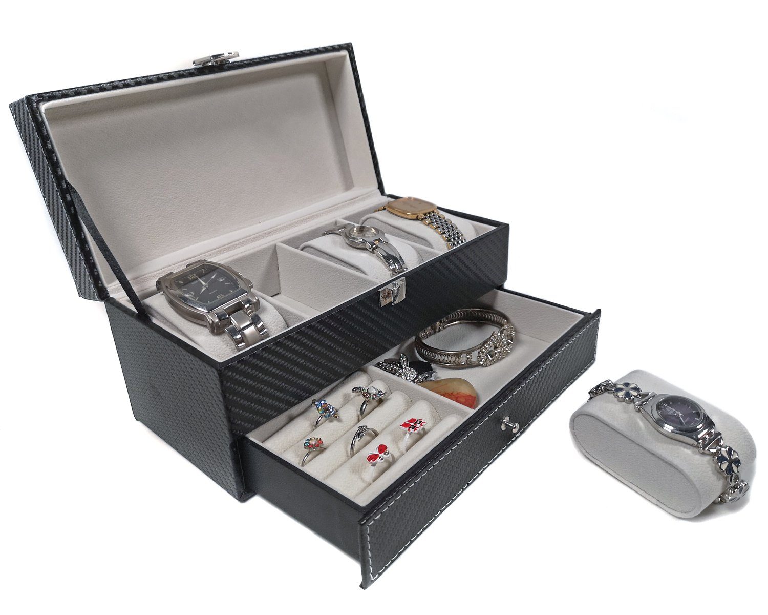 Yudu Uhrenbox Uhrenbox Uhrenkoffer Schmuckkästchen Schmuckkoffer mit Schublade