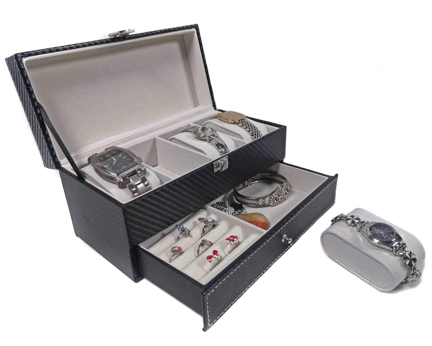 Uhrenbox Uhrenbox Uhrenkoffer Schmuckkästchen Schmuckkoffer mit Schublade