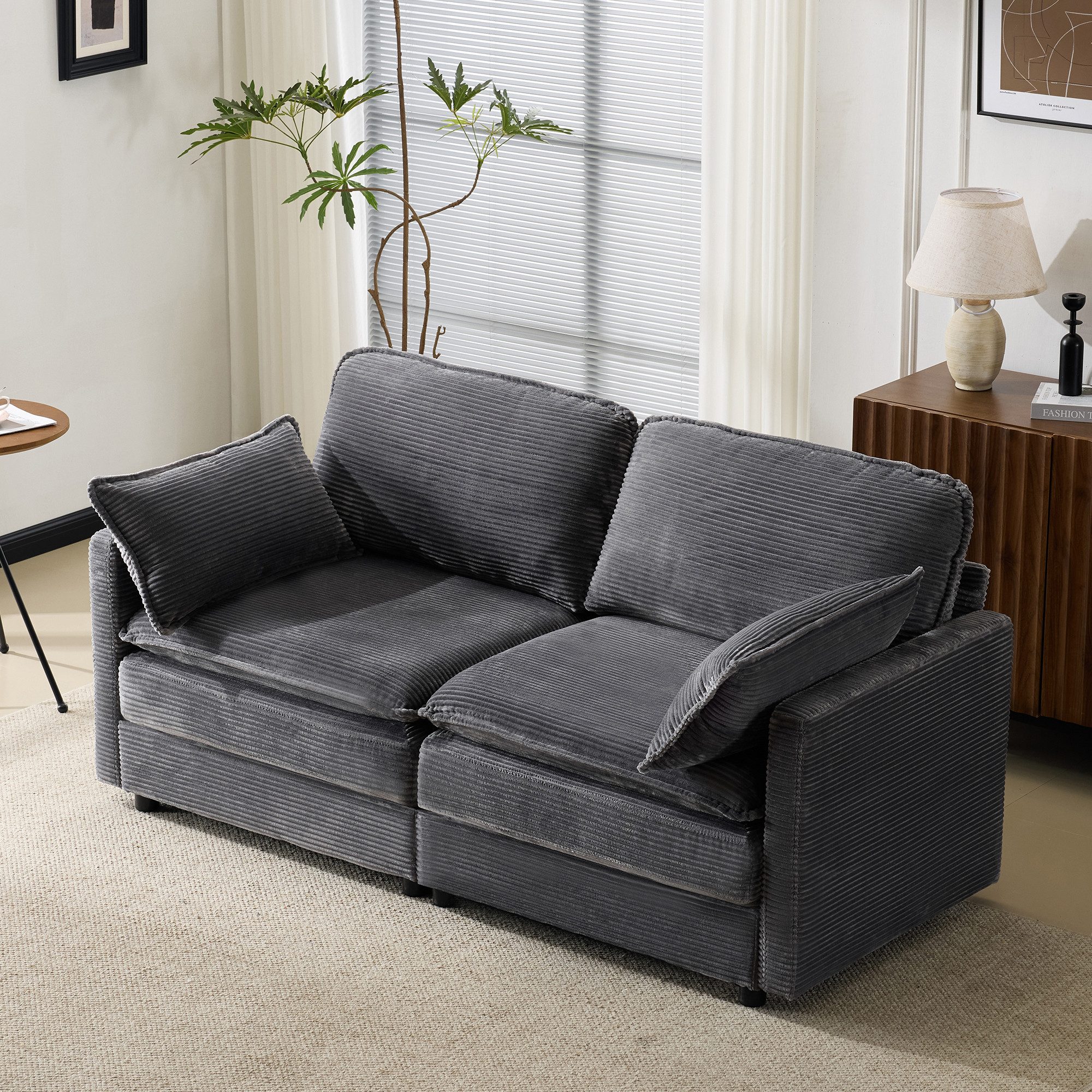 MODFU Loungesofa Modernes 2-Sitzer-Sofa mit Kord-Stoff, Bequem, stabiler Holzrahmen, perfekt für Wohnzimmer & Schlafzimmer, minimalistisches Design für zwei Personen 1 Teile, mit Relaxfunktion