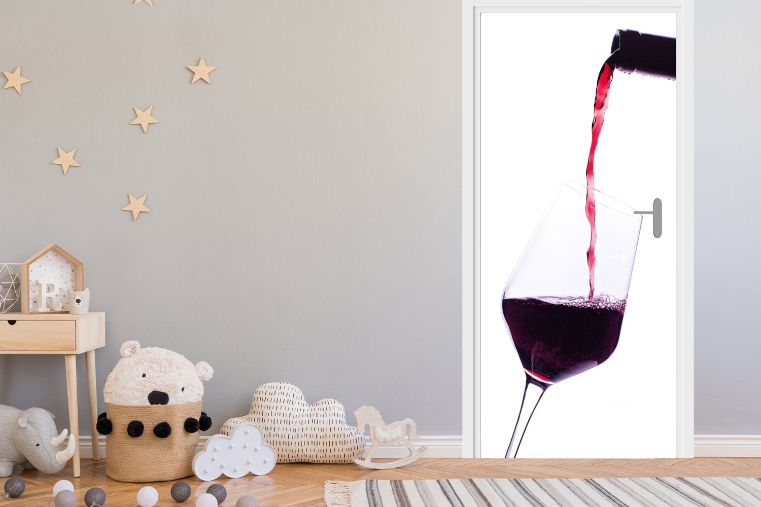 Türaufkleber, Glas ins bedruckt, Matt, MuchoWow Weinflasche, (1 gießt, St), für Tür, Türtapete cm Fototapete die 75x205 Rotwein