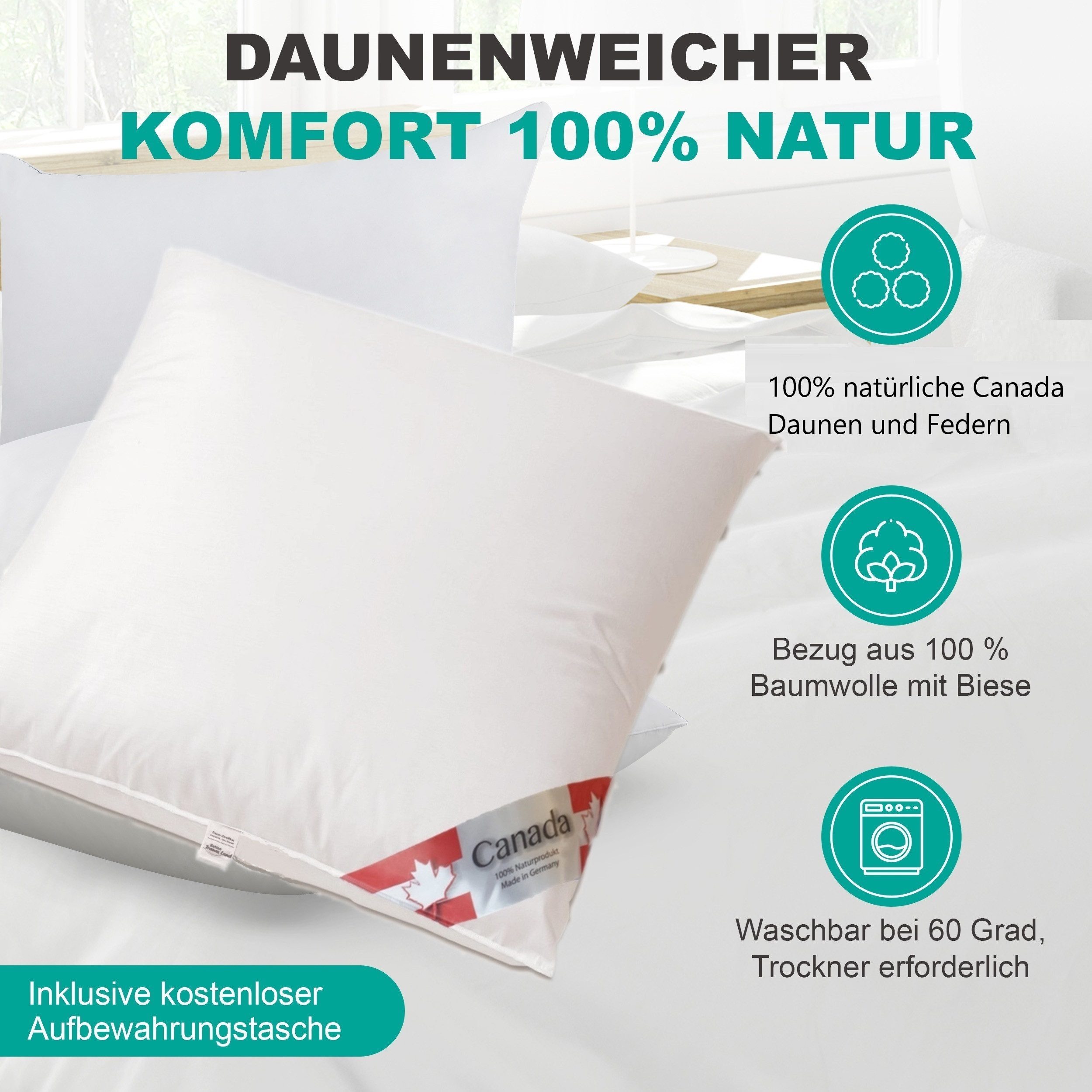 Canada Daunenkissen Daunenkissen Kopfkissen Soft Feeling, Füllung: 50% Daun günstig online kaufen