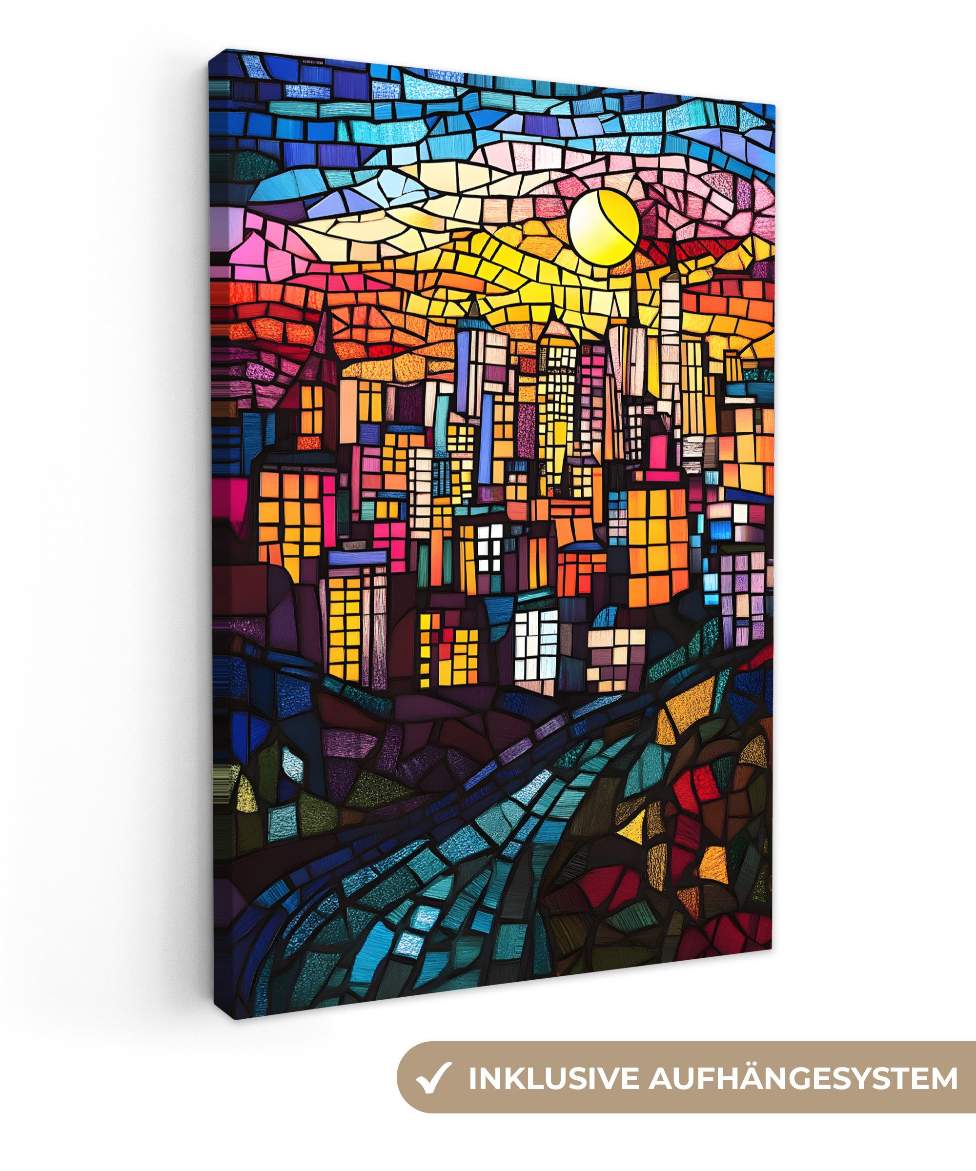 OneMillionCanvasses® Leinwandbild Stadt - Mond - Mosaik - Farbenfroh, Fotod günstig online kaufen