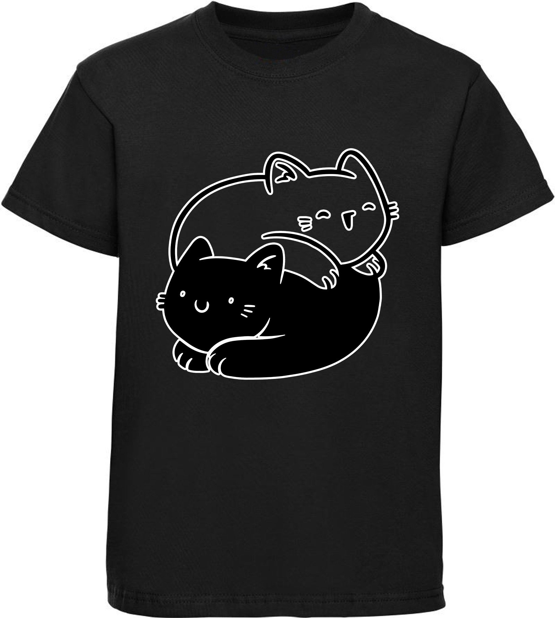MyDesign24 Print-Shirt bedrucktes Mädchen weiß, Katzen T-Shirt schwarz, Katze, rot, 2 rosa, i112 mit Baumwollshirt kuschelnde