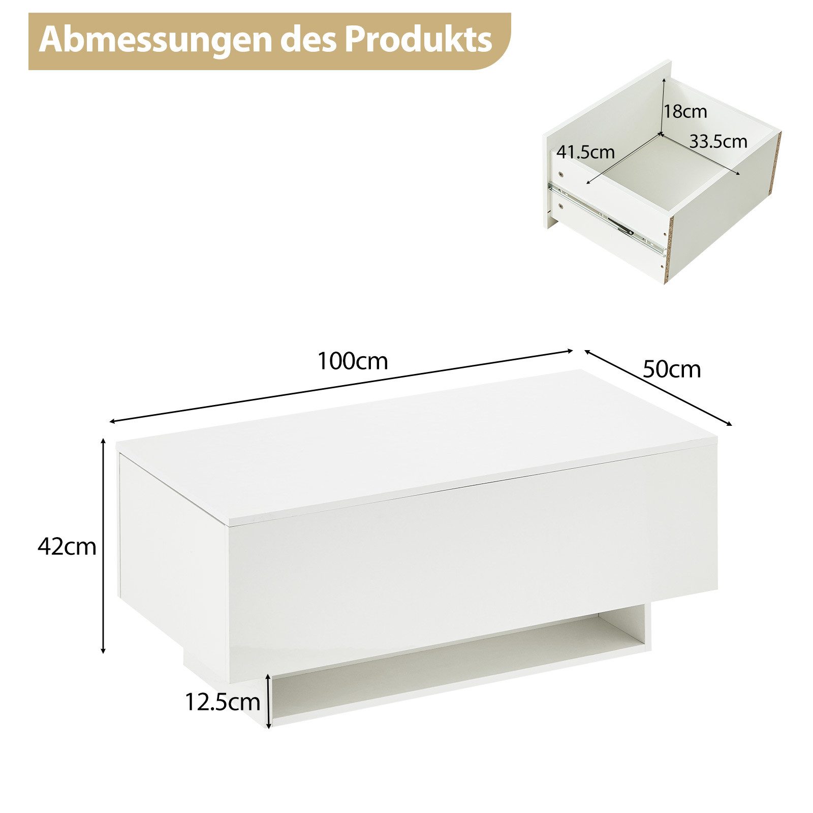 Ofcasa Couchtisch 100x50x42cm Sofatisch, Hochglanz Wohnzimmertisch günstig online kaufen