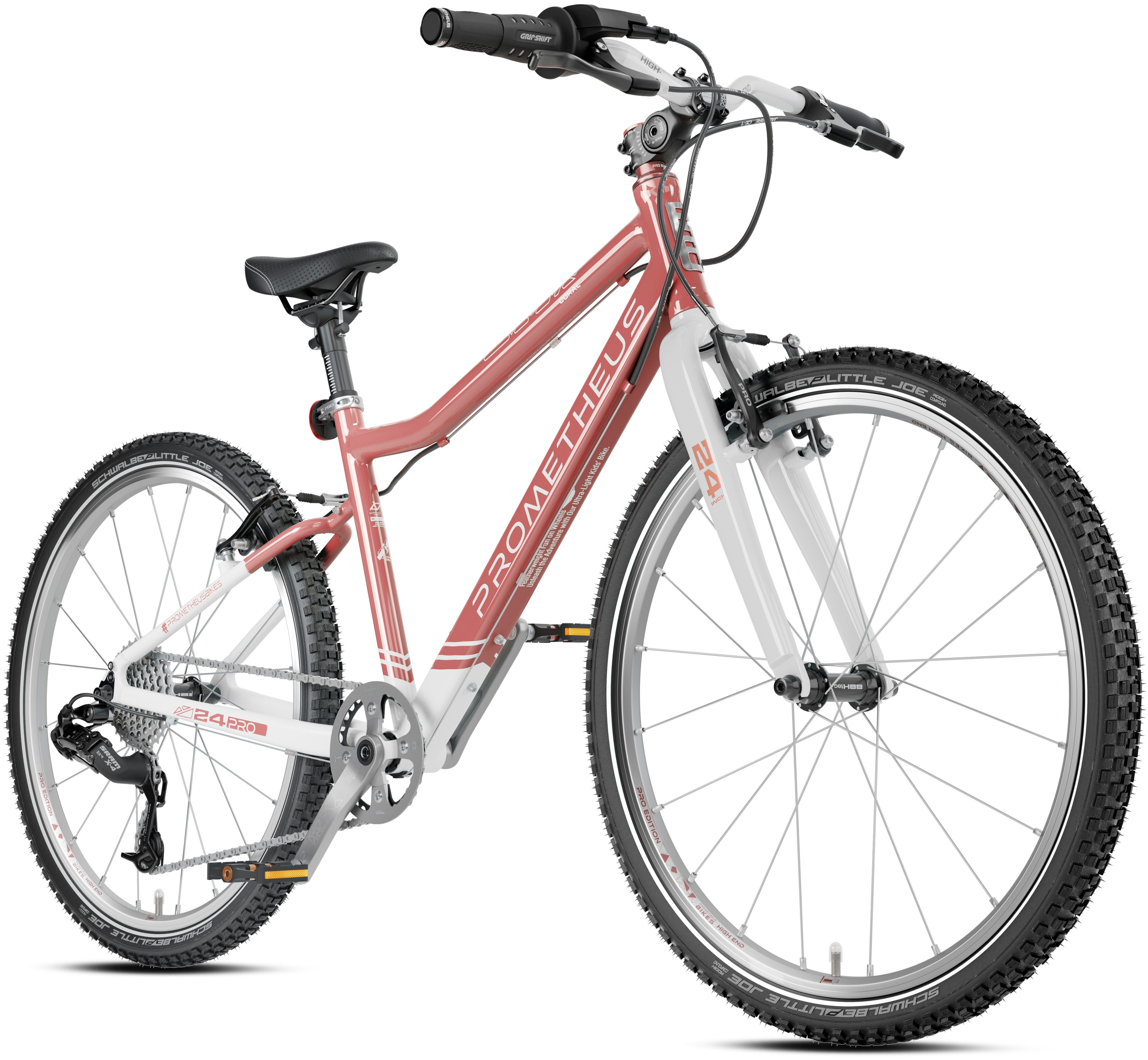 PROMETHEUS BICYCLES Kinderfahrrad PRO 24 Zoll ab 7 Jahre, 8 Gang SRAM X4 Schaltwerk, Kettenschaltung, PREMIUM ultralight (9.0 kg) AA-6061 Alurahmen V-Brakes SCHWALBE Reifen