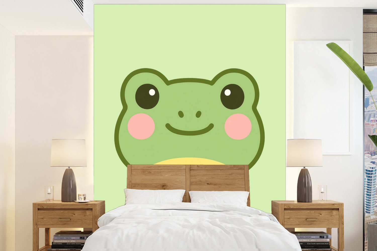 MuchoWow Fototapete Frosch - Grün - Freundlichkeit, Matt, bedruckt, Wallpaper für Wohnzimmer, Schlafzimmer, Vinyl Tapete, 165x220 cm