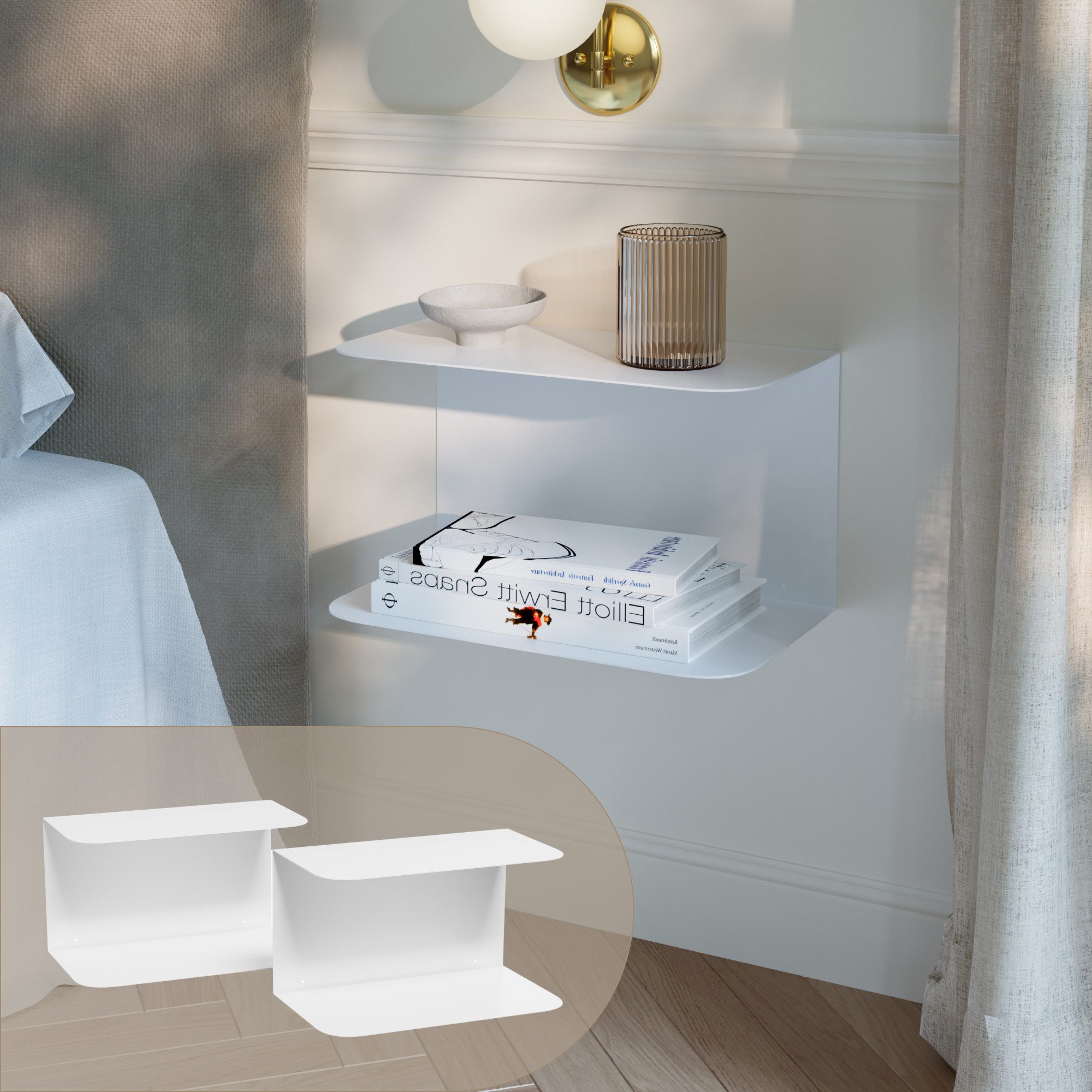 en.casa Wandregal, 2-tlg., 2er Set »Notodden« Stahl 40 x 23 x 23 cm Weiß