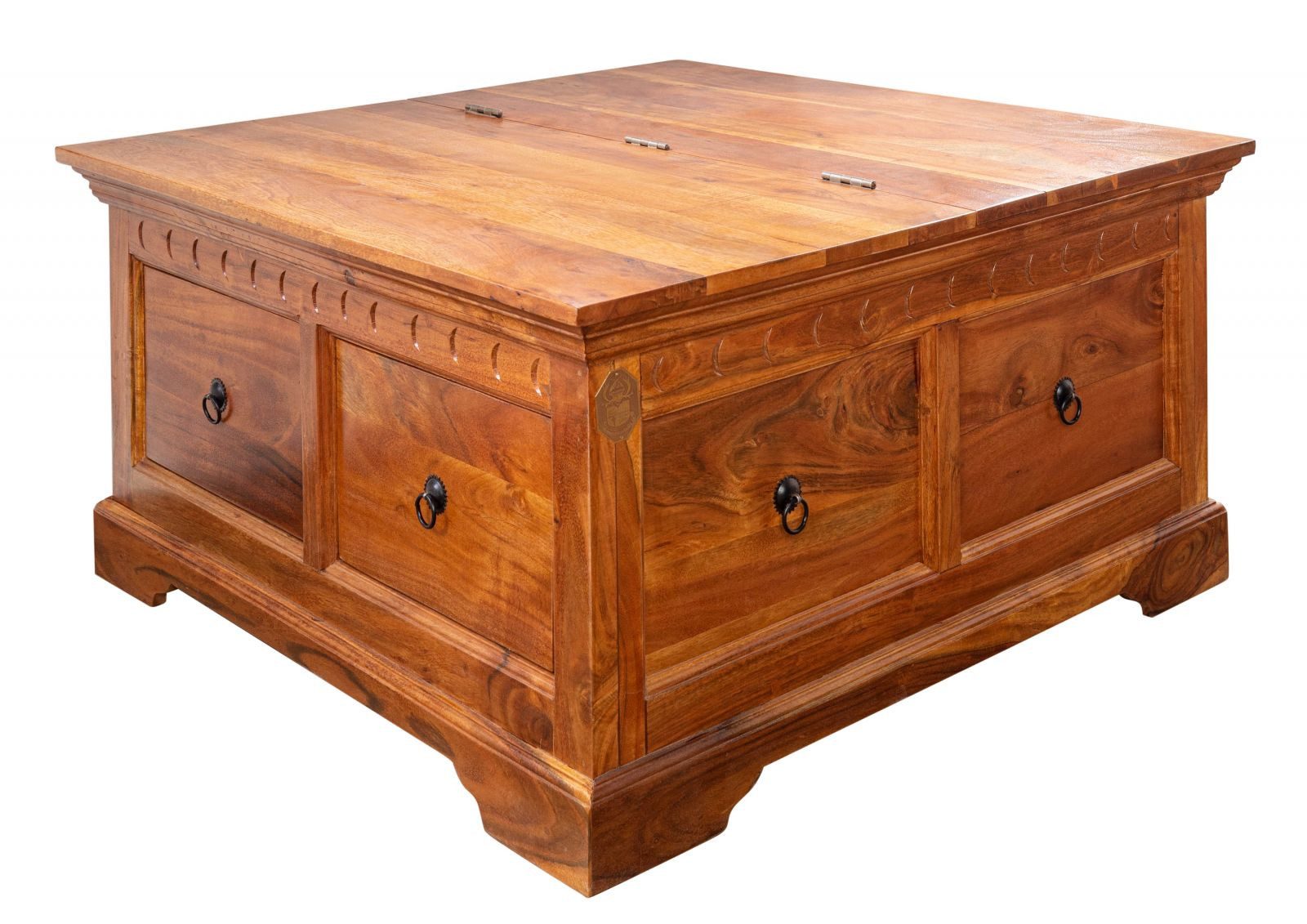 Massivmoebel24 Truhe OXFORD (1 St., Truhe Akazie 90x90x45 honig lackiert OXFORD #0416), Truhe Akazie 90x90x45 honig lackiert OXFORD #0416