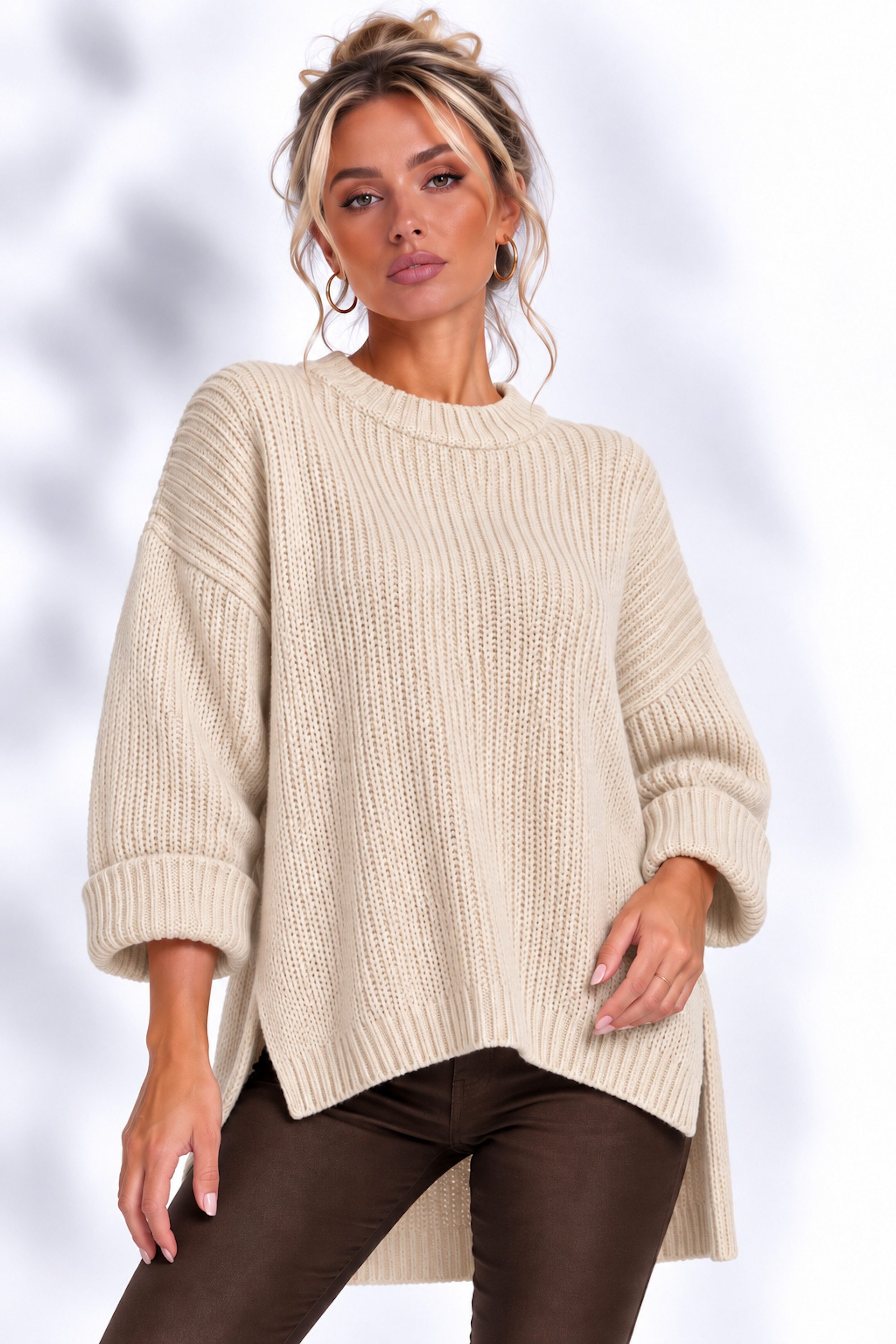 Worldclassca Longpullover WORLDCLASSCA Damen Oversize Strickpulllover Lang Pulli Neue Kollektion - Stilvolle und gemütliche Strickmode für Damen