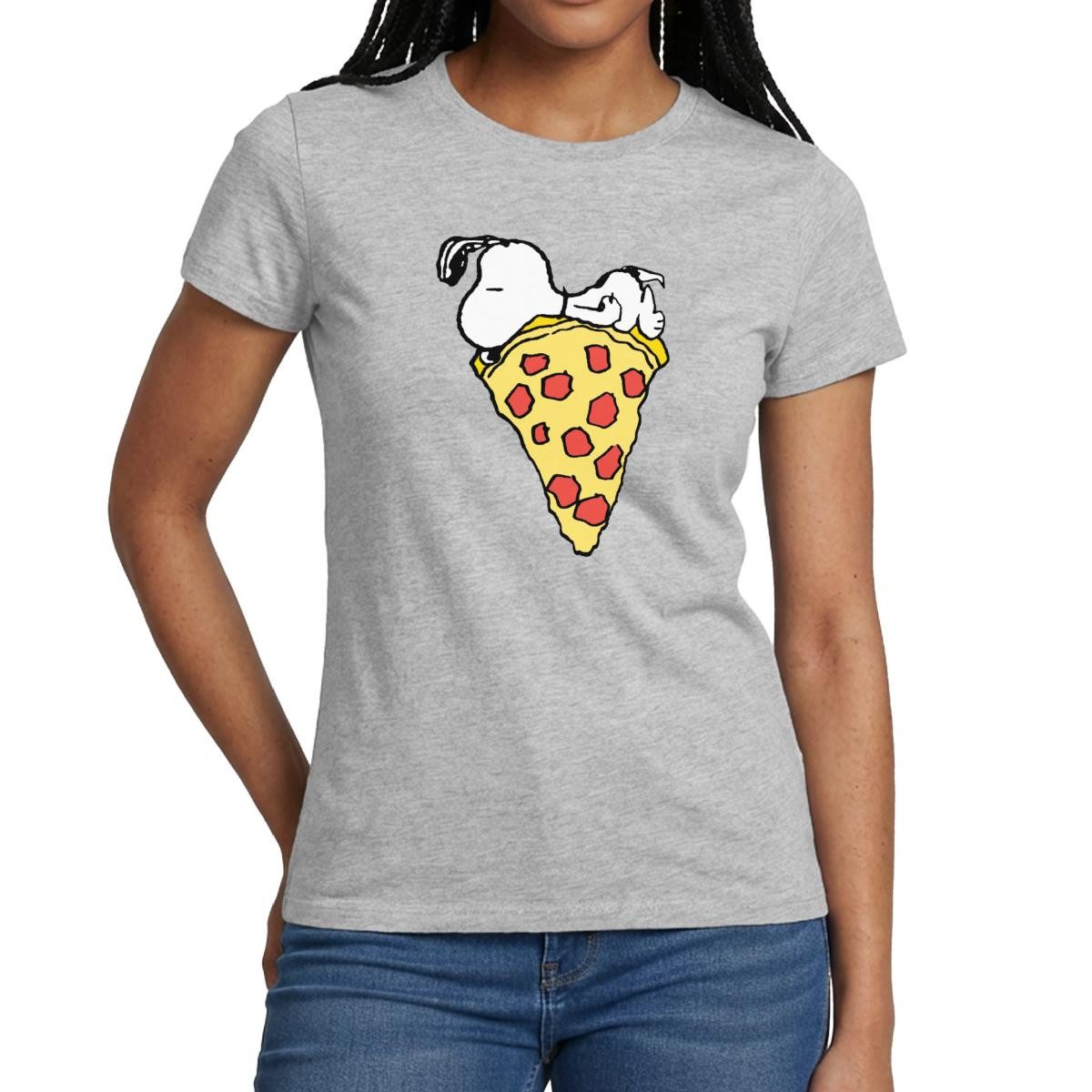 Spreadshirt T-Shirt Peanuts Snoopy Mit Großem Pizzastück Frauen T-Shirt (1-tlg) Slim Fit, fällt klein aus