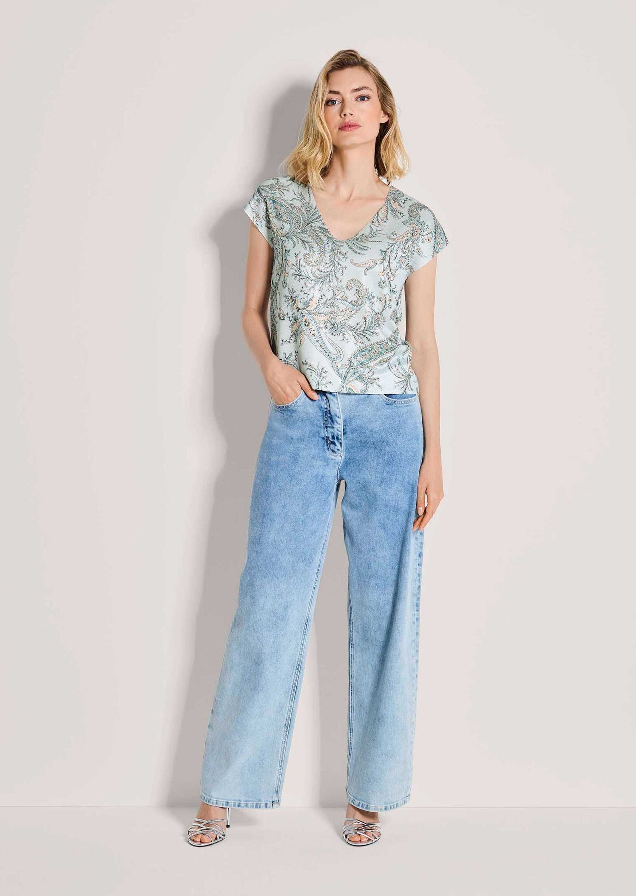 MADELEINE Strickpullover Viskoseshirt mit Paisley-Muster Sommerpullover mit V-Ausschnitt, überlappenden Schultern und ohne Arm