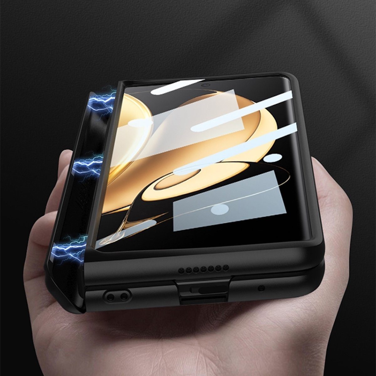 Wigento Handyhülle Für Honor Magic V Magnetscharnier Kunststoff Handy Tasche Hülle Etuis Schwarz