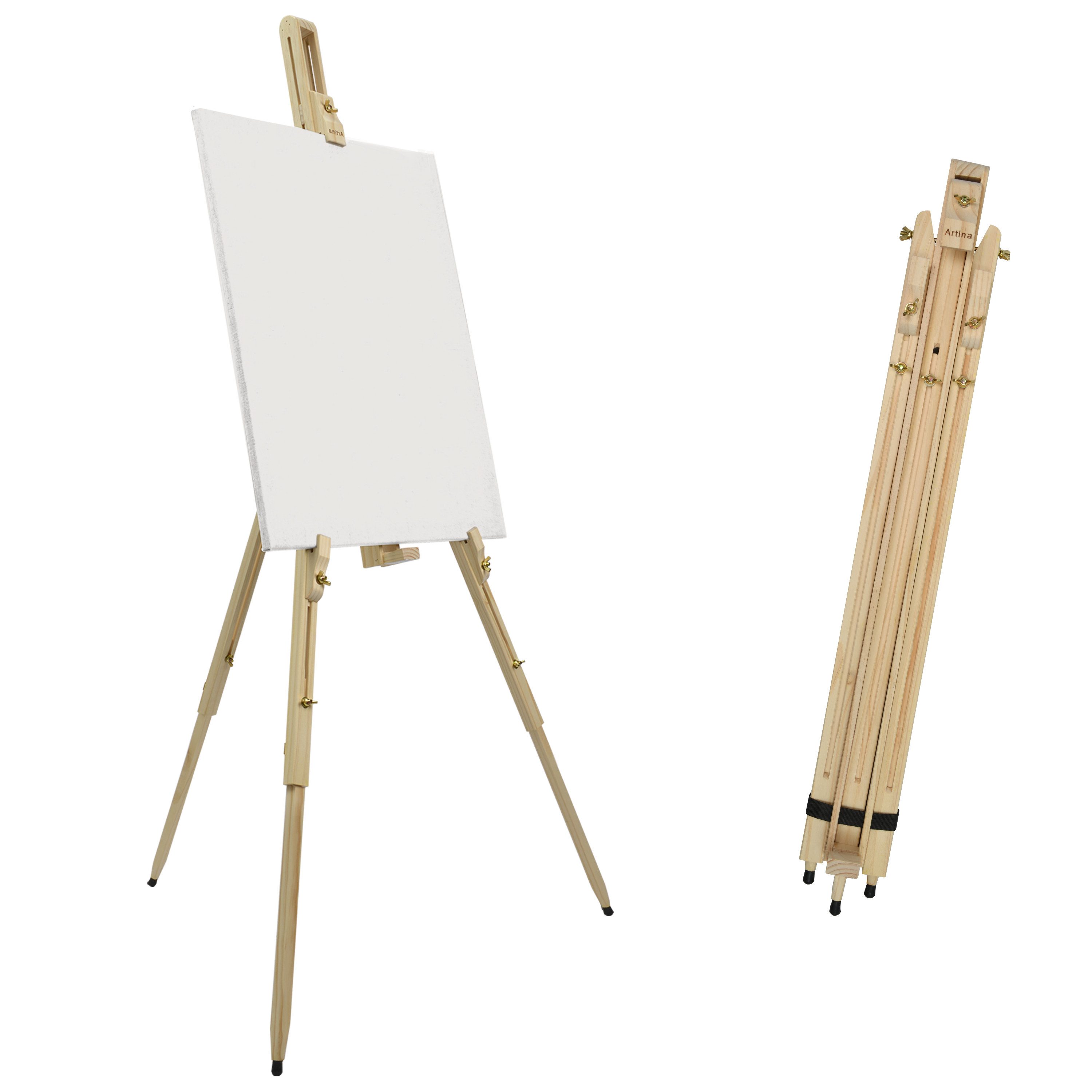 Artina Staffelei Feldstaffelei Kiefernholz Leinwände bis 100cm Malaga, ragbare Staffelei Neigungswinkel für waagerechtes Malen & Zeichnen