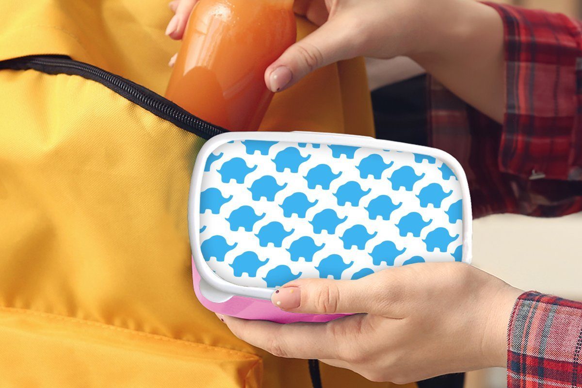 MuchoWow Lunchbox Blau - Elefant (2-tlg), Erwachsene, Brotdose Kunststoff, - Kunststoff Kinder, Snackbox, für Brotbox rosa Mädchen, Design