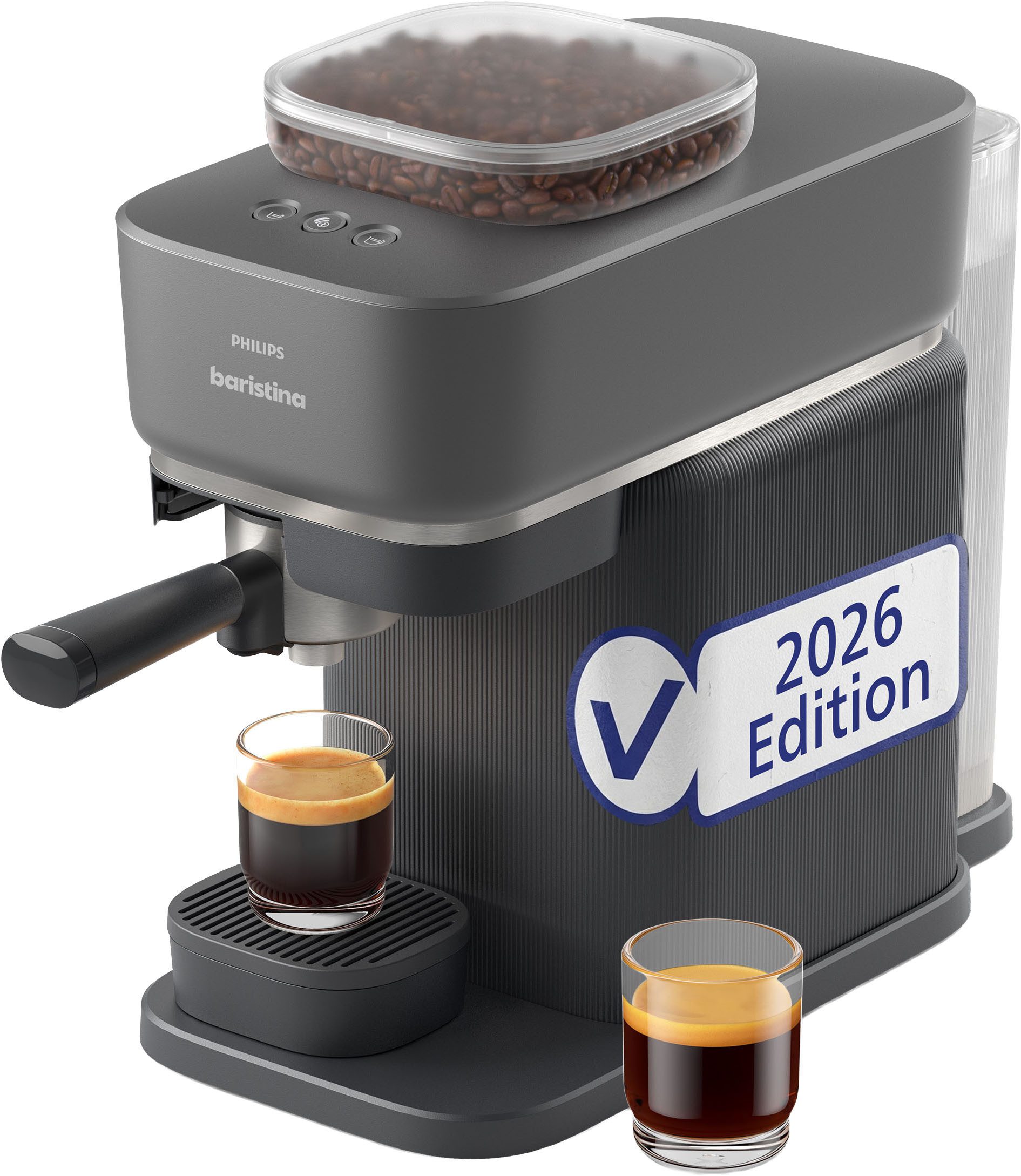 PHILIPS baristina Espressomaschine BAR305/60 mit Mahlwerk für ganze Bohnen, 16 bar Pumpendruck, Schwarzgrau